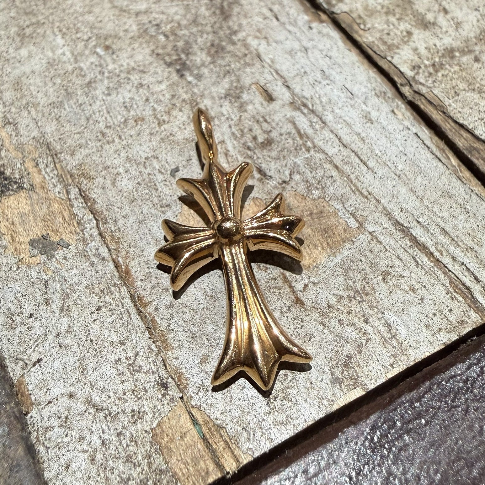CHROME HEARTS 22K Tiny Fat Cross Pave Emerald Pendant Top クロムハーツ 22K タイニーファット クロス パヴェエメラルド ペンダントトップ