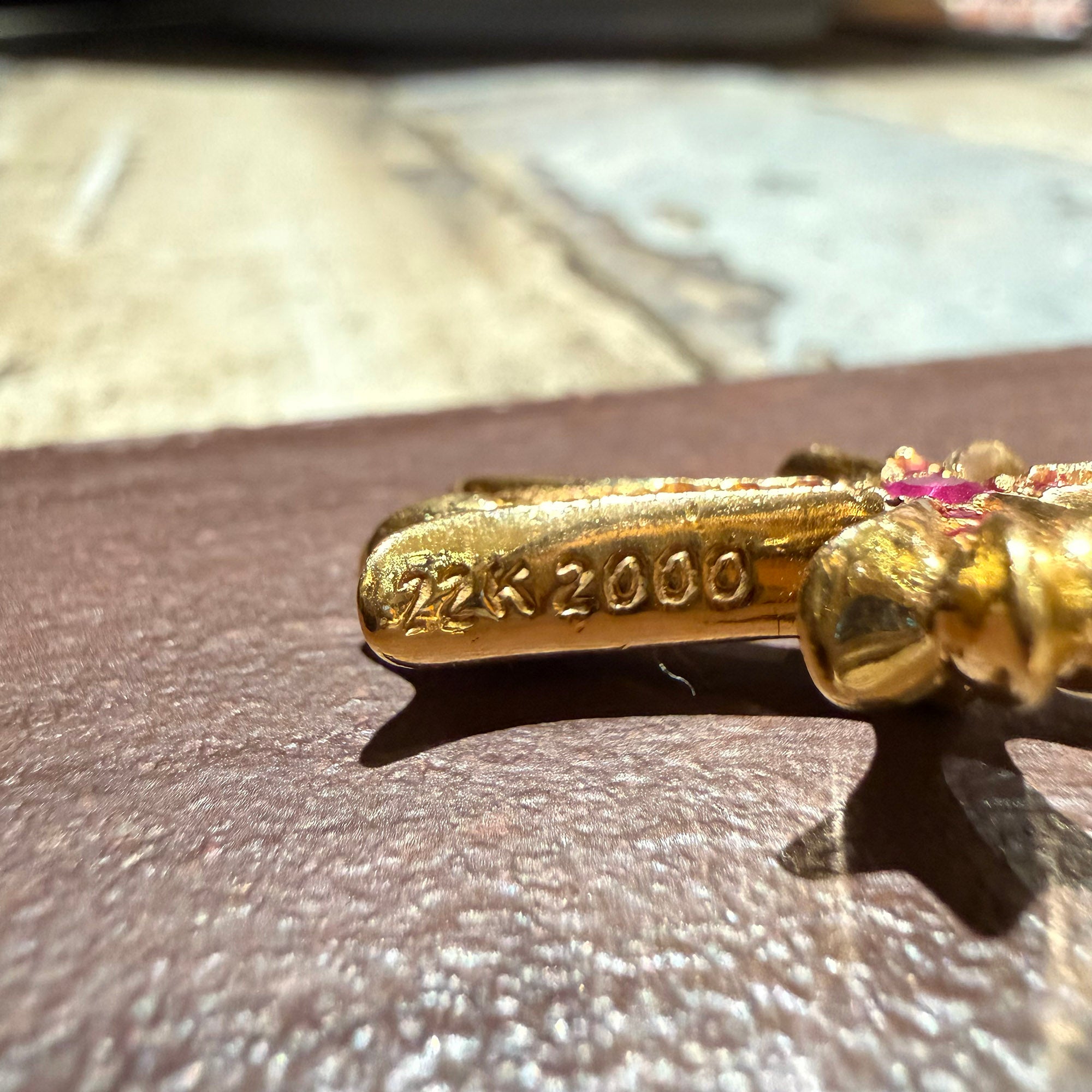 CHROME HEARTS 22K Tiny Fat Cross Pave Pink Sapphire Pendant Top クロムハーツ 22K タイニーファット クロス パヴェピンクサファイア ペンダントトップ