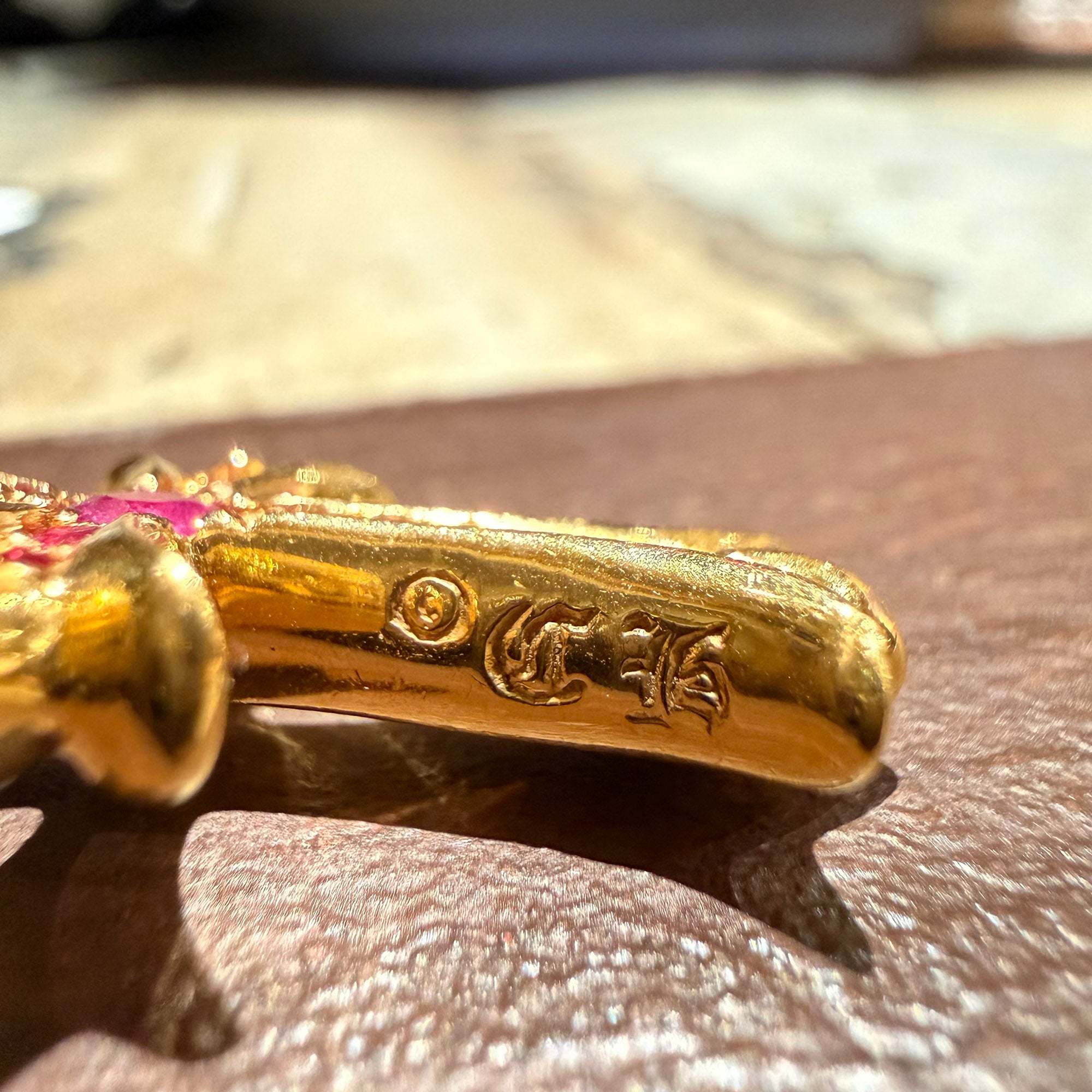 CHROME HEARTS 22K Tiny Fat Cross Pave Pink Sapphire Pendant Top クロムハーツ 22K タイニーファット クロス パヴェピンクサファイア ペンダントトップ