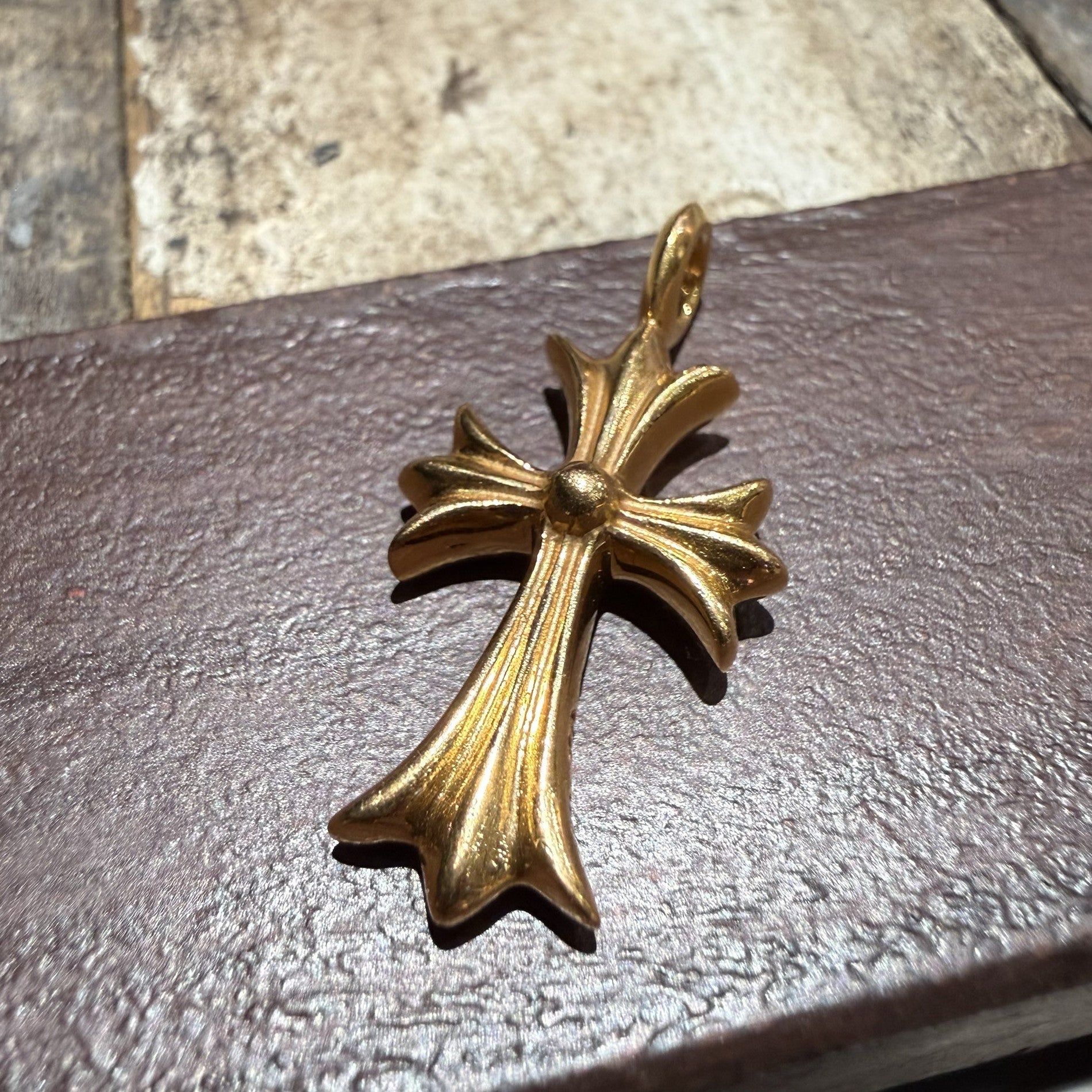 CHROME HEARTS 22K Tiny Fat Cross Pave Pink Sapphire Pendant Top クロムハーツ 22K タイニーファット クロス パヴェピンクサファイア ペンダントトップ