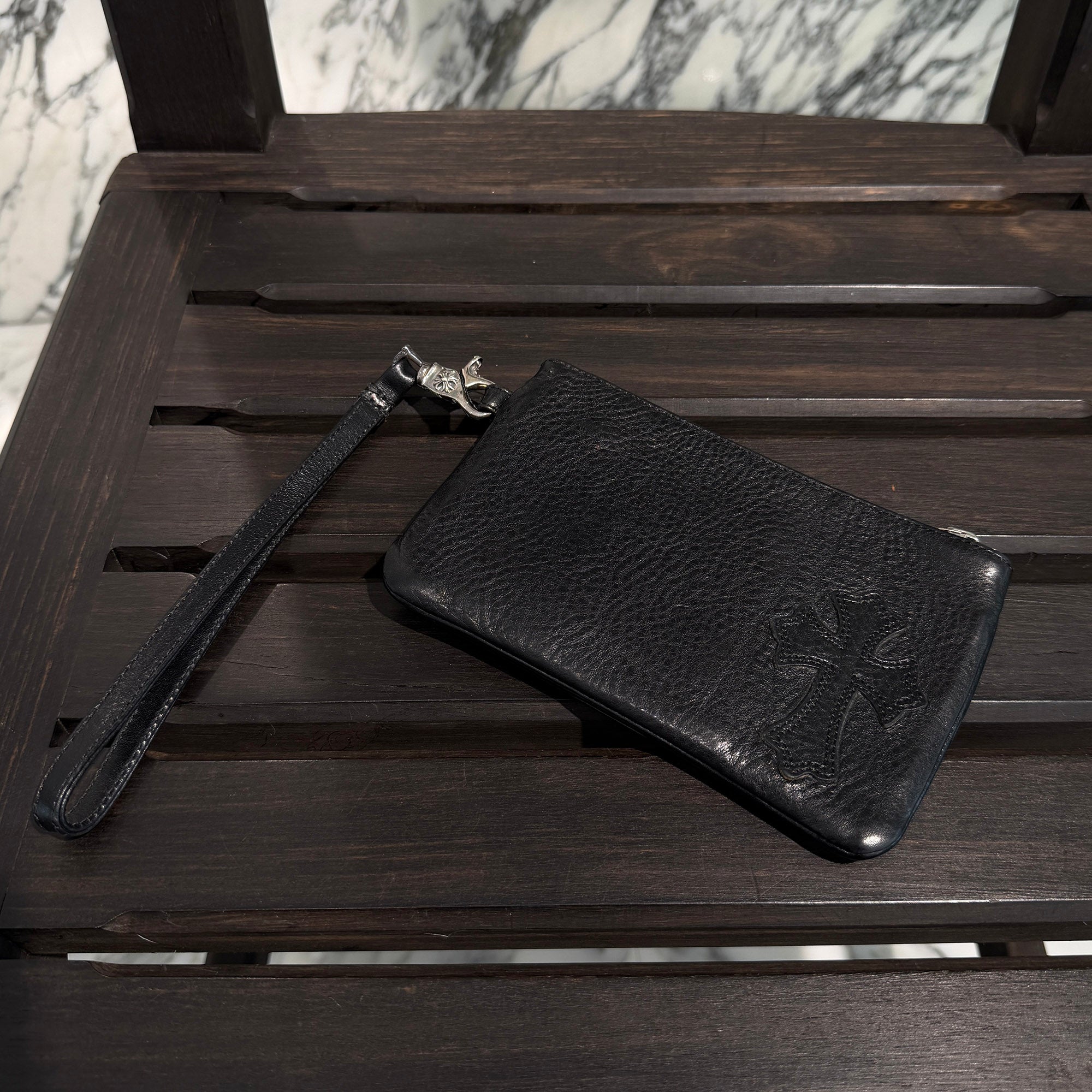 CHROME HEARTS Cross Leather Patch Zipper Change Purse Wallet クロムハーツ クロスレザーパッチ ジッパー チェンジパース ウォレット