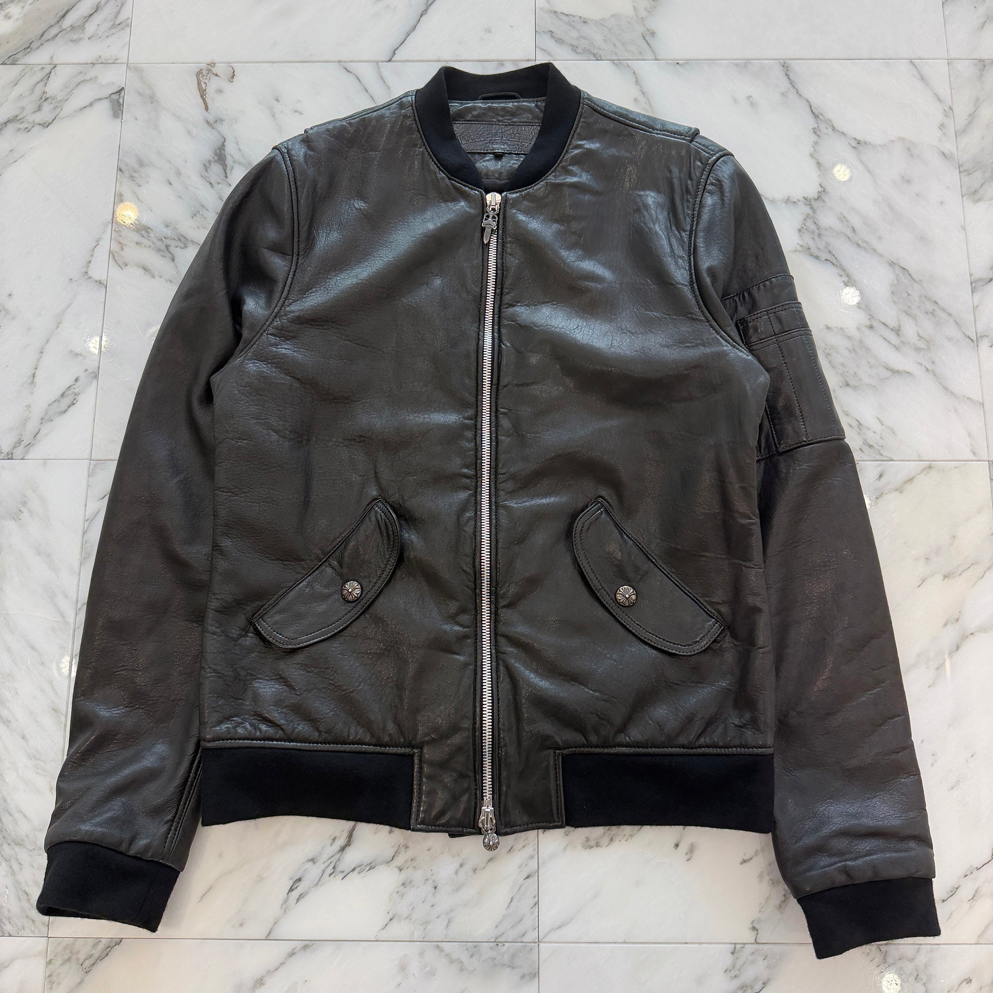 CHROME HEARTS Soft Leather Dagger Zip Up Bomber Jacket Size M クロムハーツ ソフトレザー ダガージップアップ ボンバージャケット サイズM