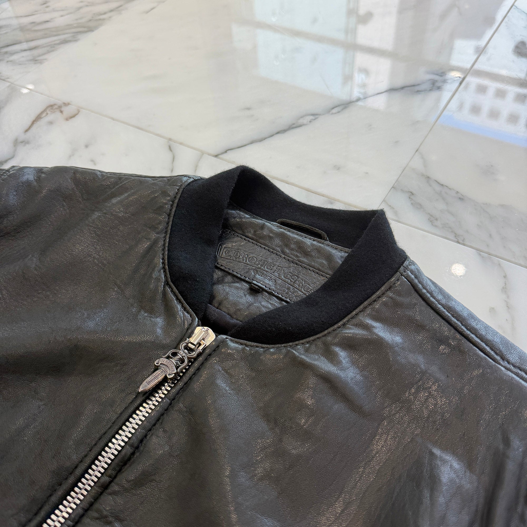 CHROME HEARTS Soft Leather Dagger Zip Up Bomber Jacket Size M クロムハーツ ソフトレザー ダガージップアップ ボンバージャケット サイズM