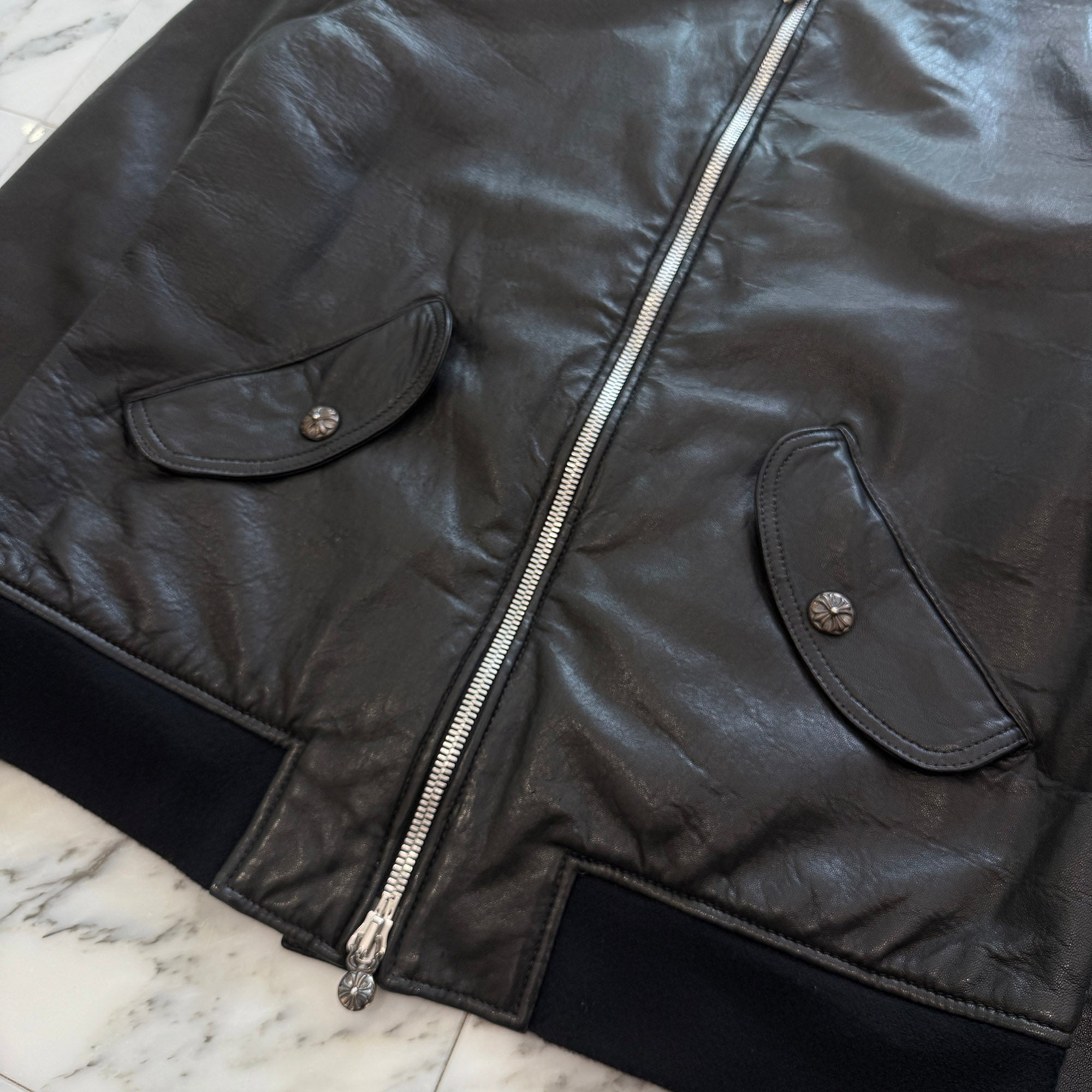 CHROME HEARTS Soft Leather Dagger Zip Up Bomber Jacket Size M クロムハーツ ソフトレザー ダガージップアップ ボンバージャケット サイズM