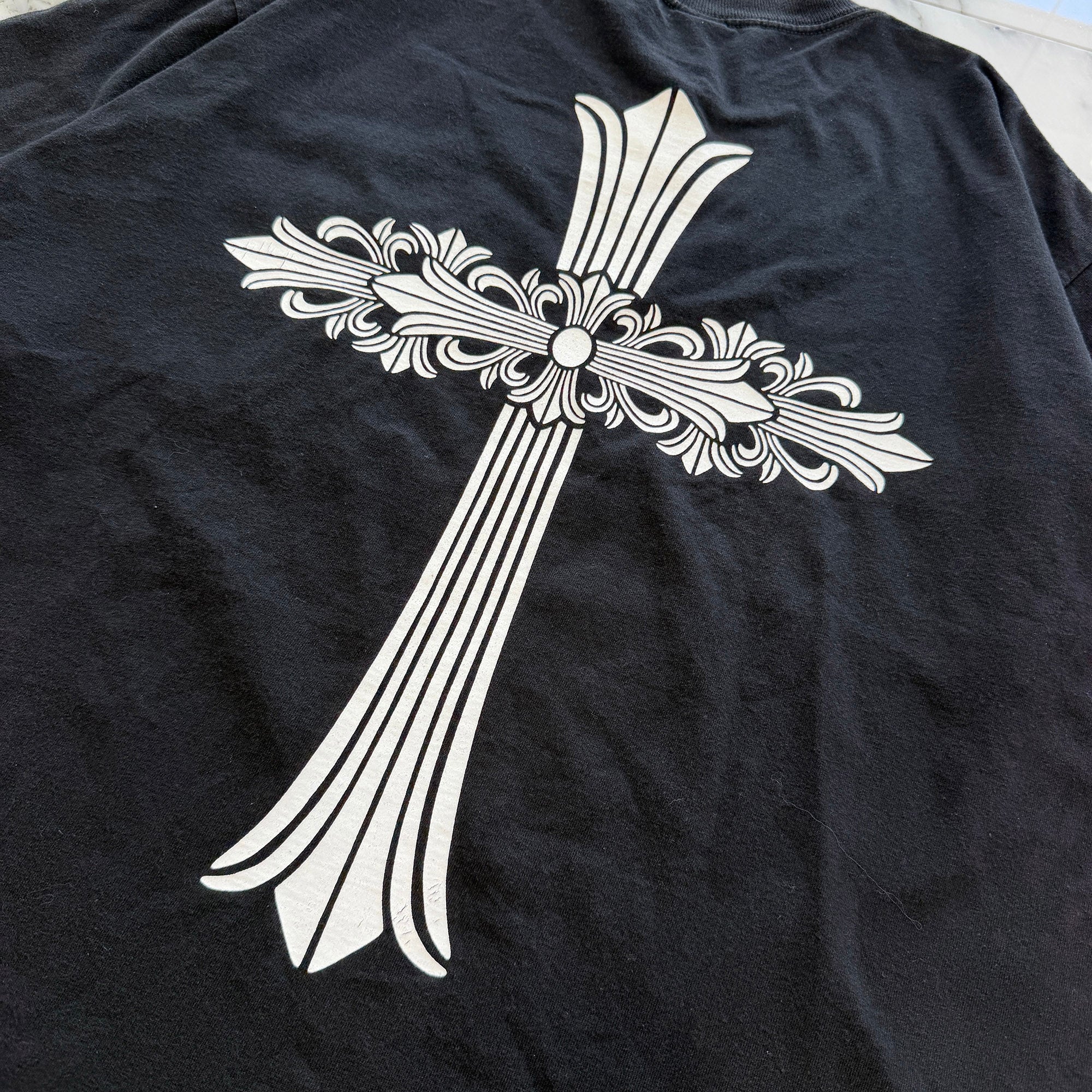 CHROME HEARTS Made In Hollywood Back Floral Cross Vertical Logo Tee Size XL クロムハーツ メイド イン ハリウッド バック フローラルクロス ヴァーティカルロゴTシャツ サイズXL