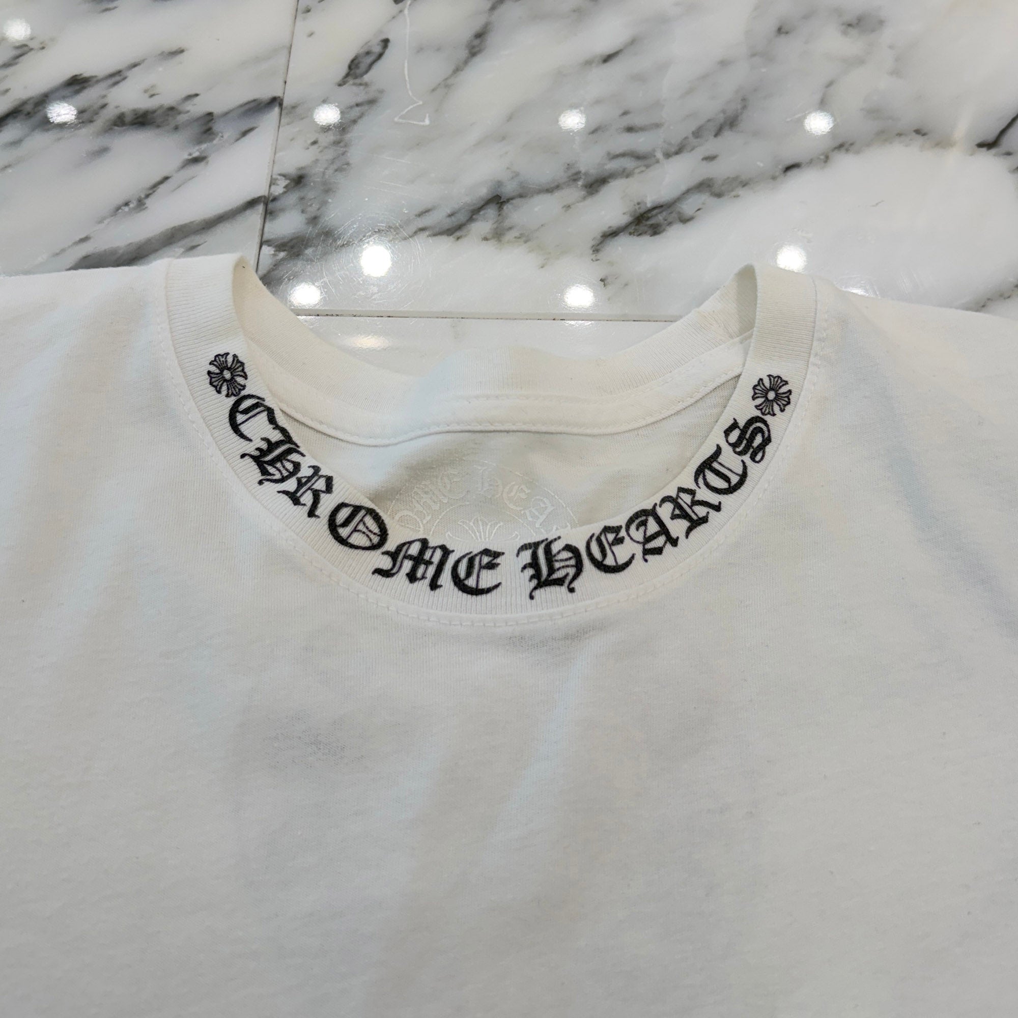 CHROME HEARTS Neck Logo Back Horseshoe Tee Size L クロムハーツ ネックロゴバックホースシューTシャツ サイズL