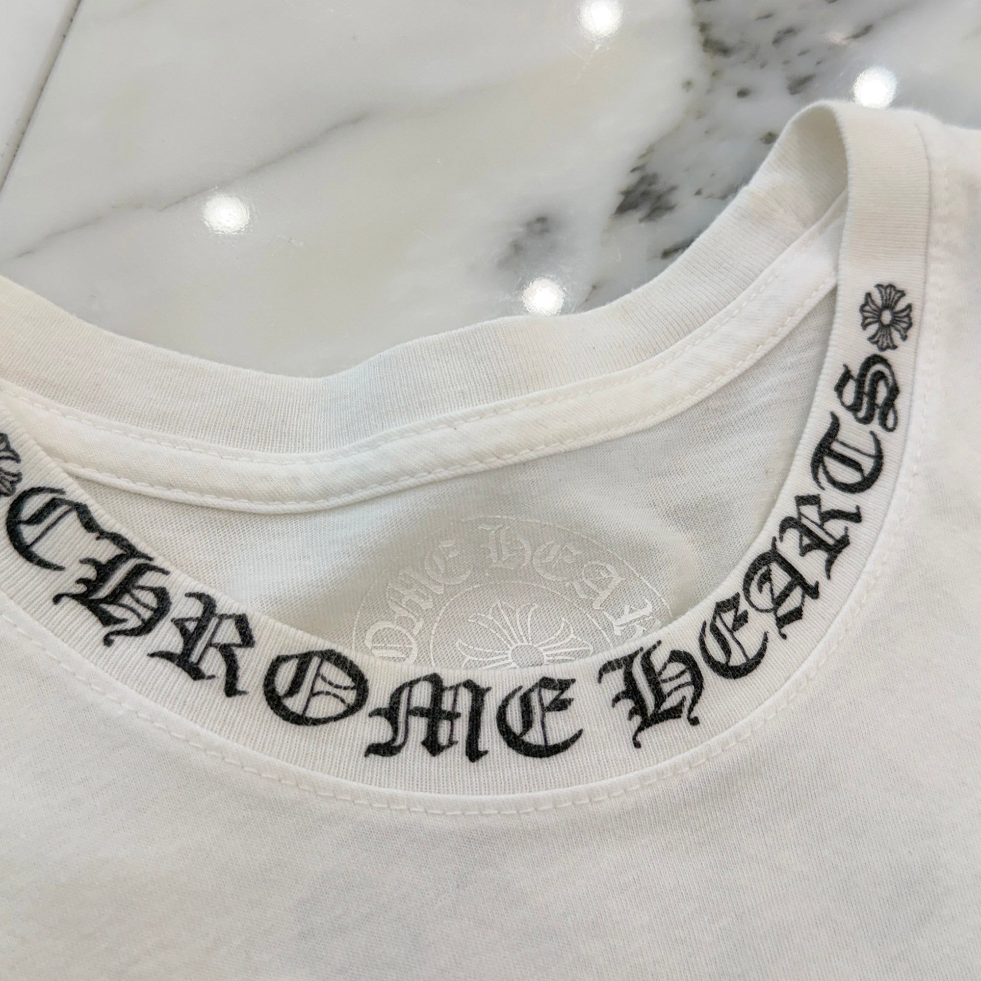 CHROME HEARTS Neck Logo Back Horseshoe Tee Size L クロムハーツ ネックロゴバックホースシューTシャツ サイズL