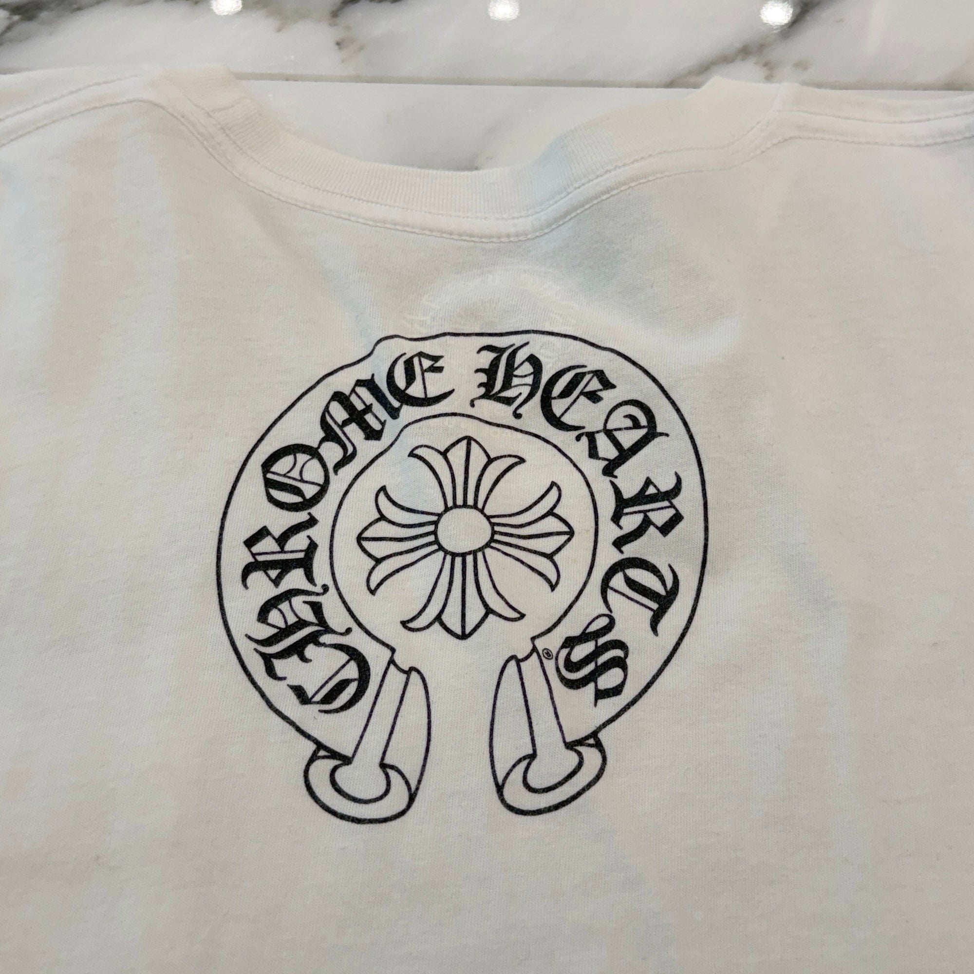 CHROME HEARTS Neck Logo Back Horseshoe Tee Size L クロムハーツ ネックロゴバックホースシューTシャツ サイズL
