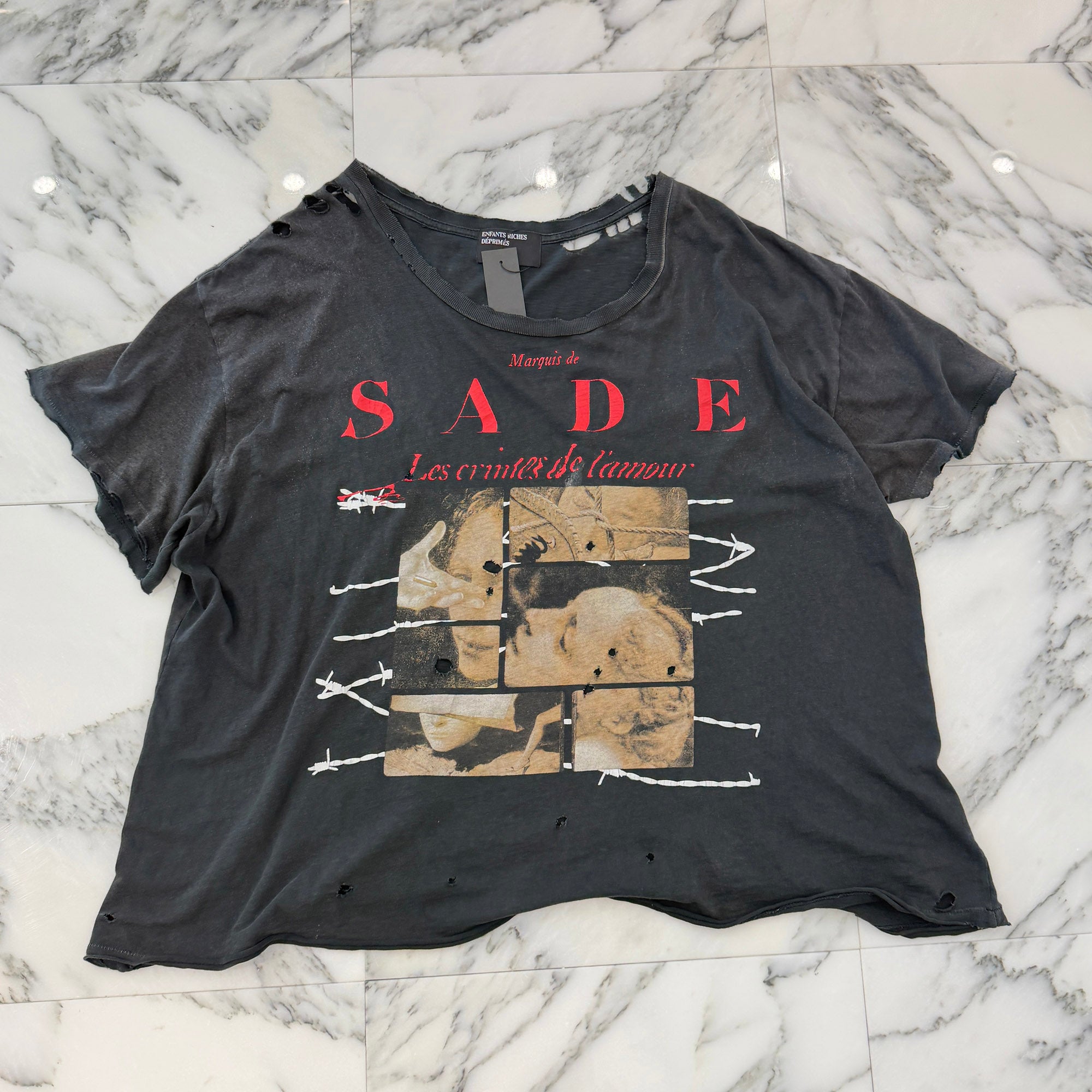 Enfants Riches Déprimés 2023SS "Sade Les Crimes De L'amour" Damage Tee Size XXL アンファン リッシュ デプリメ "シャーデ レ クリム ドゥ ラムール" ダメージ Tシャツ サイズXXL