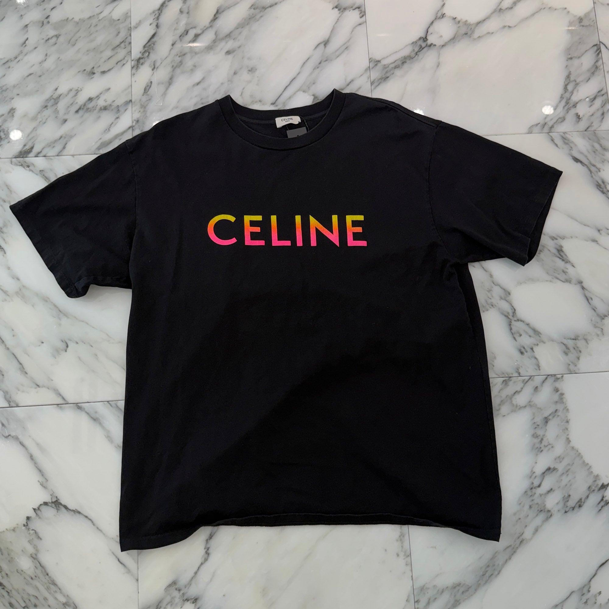 CELINE 2022SS Gradation Logo Cotton Tee 2X10B671Q Size L セリーヌ グラデーション ロゴ コットン Tシャツ サイズL