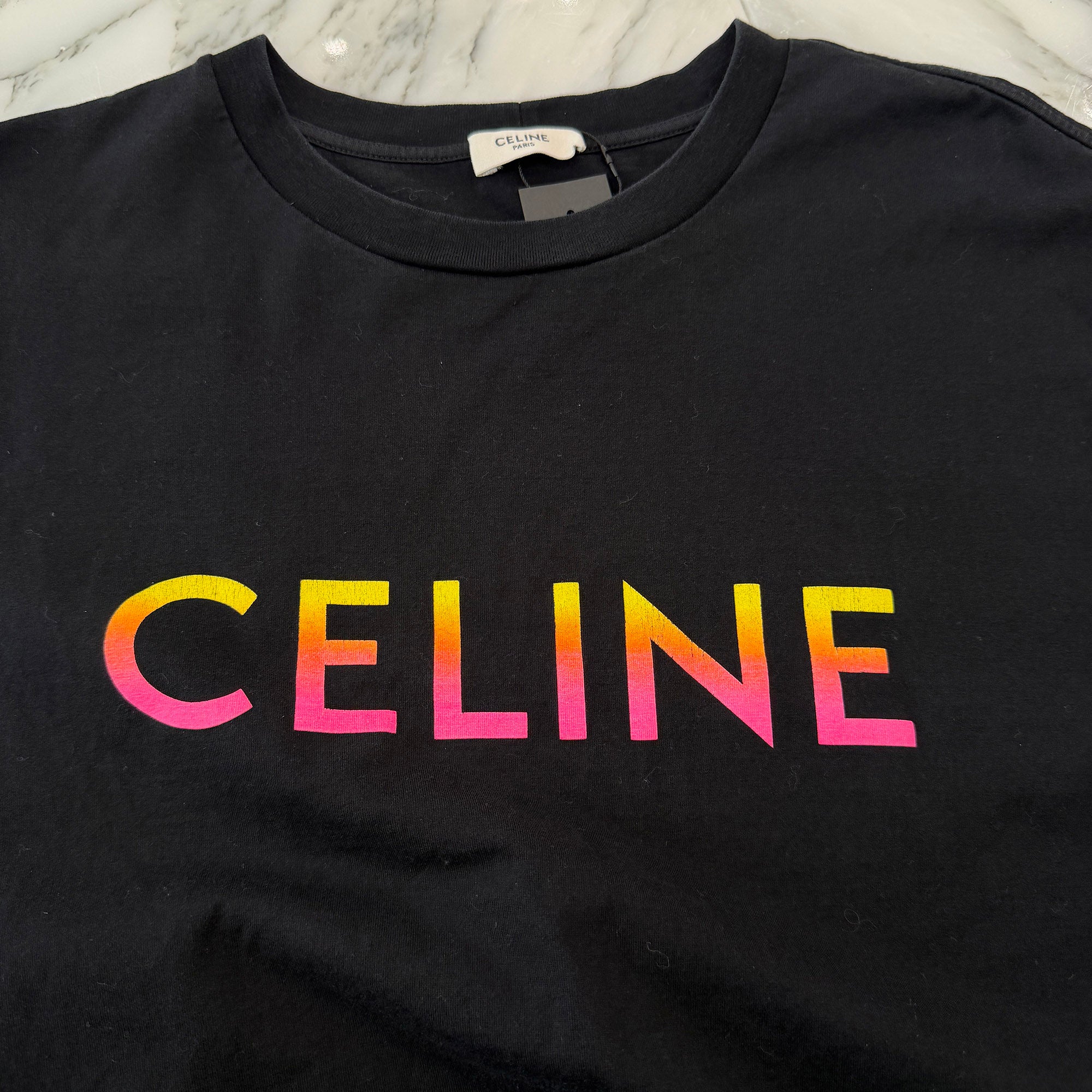 CELINE 2022SS Gradation Logo Cotton Tee 2X10B671Q Size L セリーヌ グラデーション ロゴ コットン Tシャツ サイズL