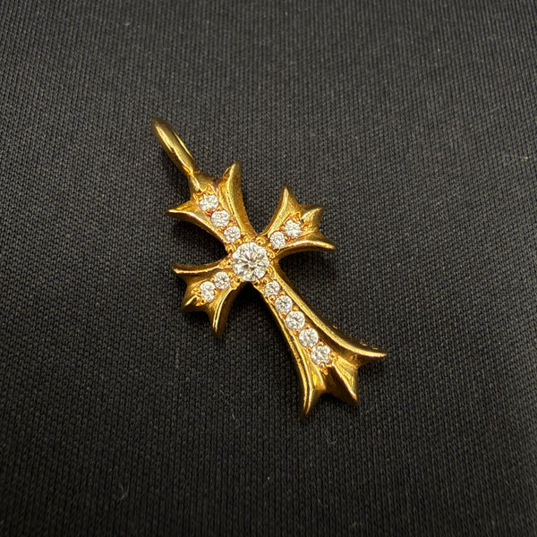 CHROME HEARTS 22K Tiny Fat Cross Charm Pave Diamond Pendant Top クロムハーツ 22K タイニーファット クロス チャーム パヴェダイヤモンド ペンダントトップ
