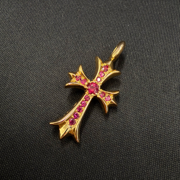 CHROME HEARTS 22K Tiny Fat Cross Charm Pave Ruby Pendant Top クロムハーツ 22K タイニーファットクロス チャーム パヴェルビー ペンダントトップ
