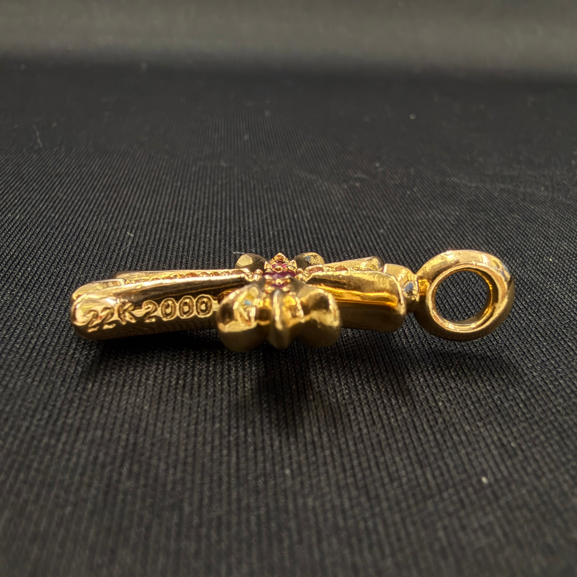 CHROME HEARTS 22K Tiny Fat Cross Charm Pave Ruby Pendant Top クロムハーツ 22K タイニーファットクロス チャーム パヴェルビー ペンダントトップ