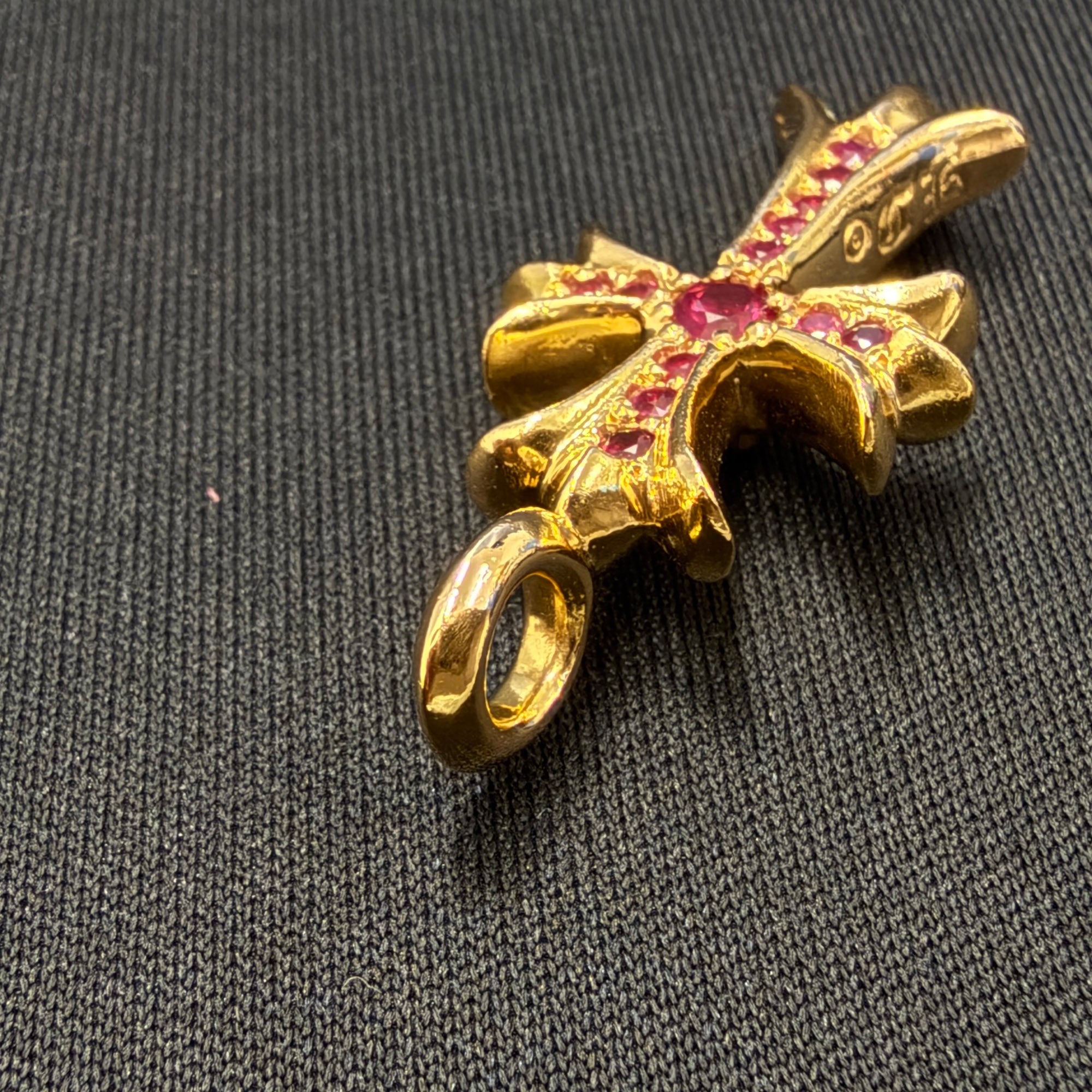 CHROME HEARTS 22K Tiny Fat Cross Charm Pave Ruby Pendant Top クロムハーツ 22K タイニーファットクロス チャーム パヴェルビー ペンダントトップ