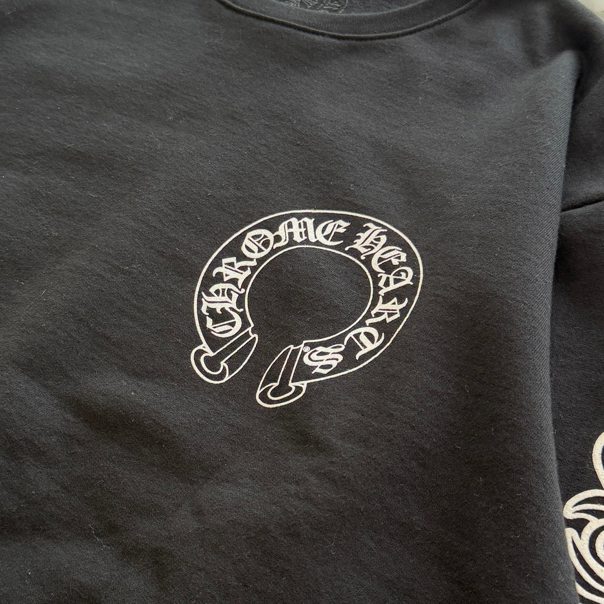 CHROME HEARTS Floral Cross Horseshoe Crewneck Sweat Shirts Size S クロムハーツ フローラルクロス ホースシュー クルーネック スウェットシャツ サイズS