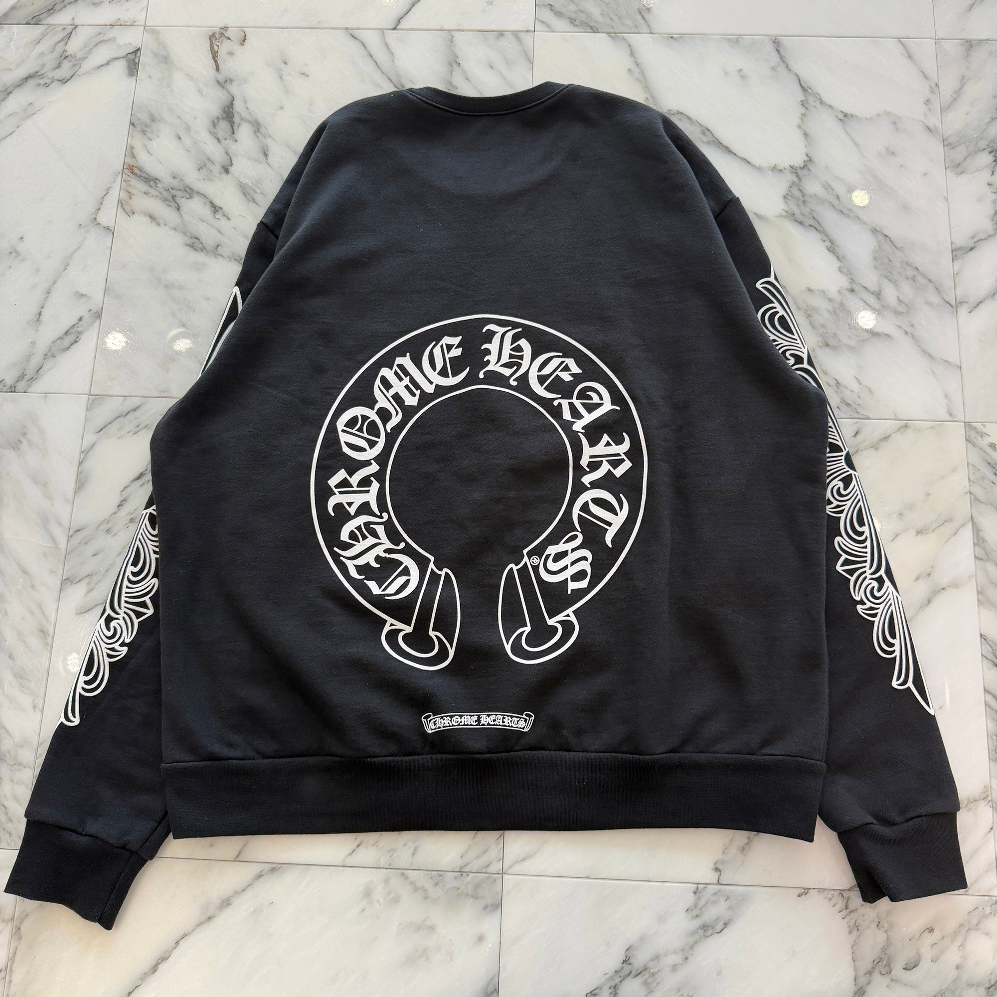 CHROME HEARTS Floral Cross Horseshoe Crewneck Sweat Shirts Size S クロムハーツ フローラルクロス ホースシュー クルーネック スウェットシャツ サイズS