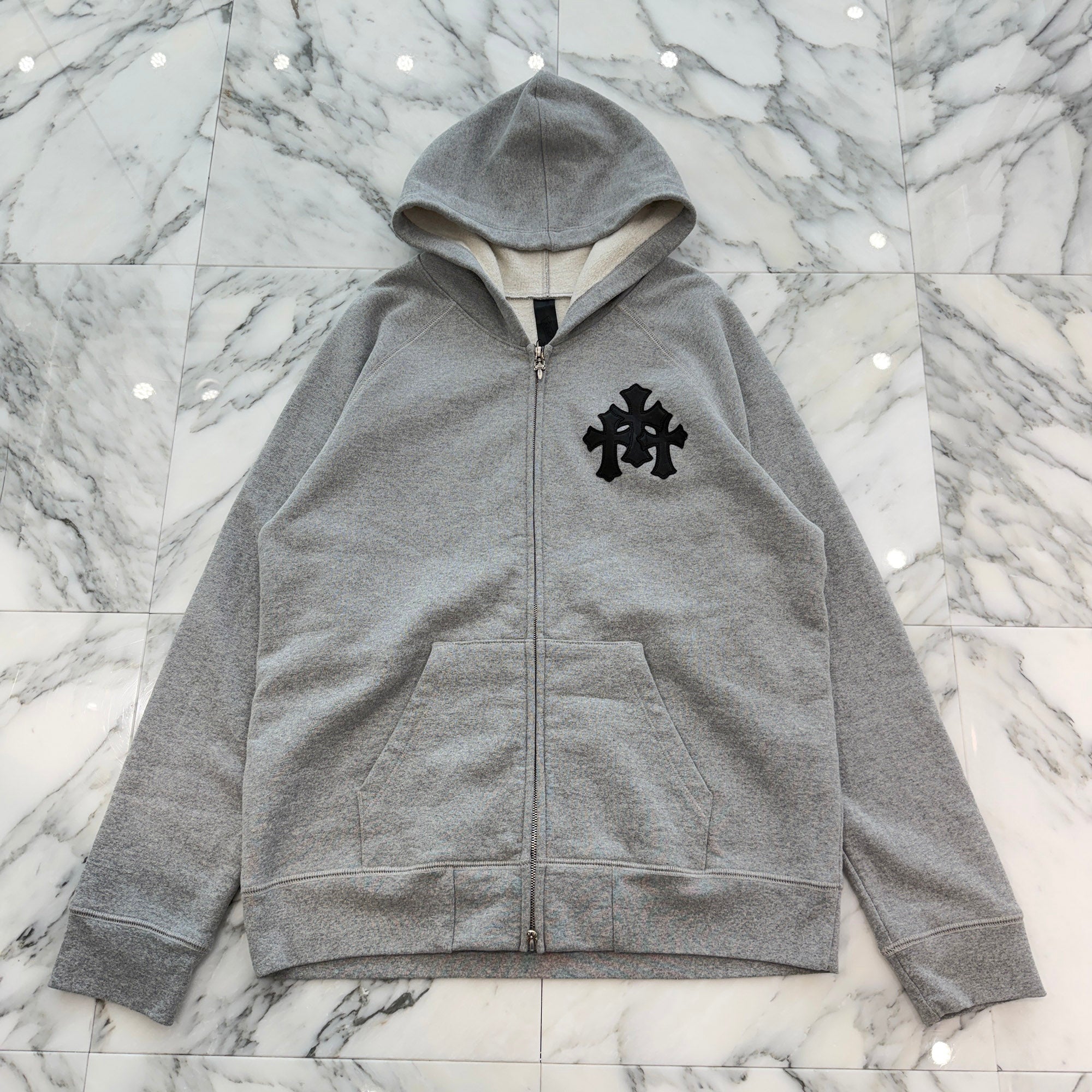CHROME HEARTS Y NOT Triple Cross Leather Patch Zip Up Hoodie Size L クロムハーツ ワイノット トリプスクロス レザーパッチ ジップアップフーディ サイズL