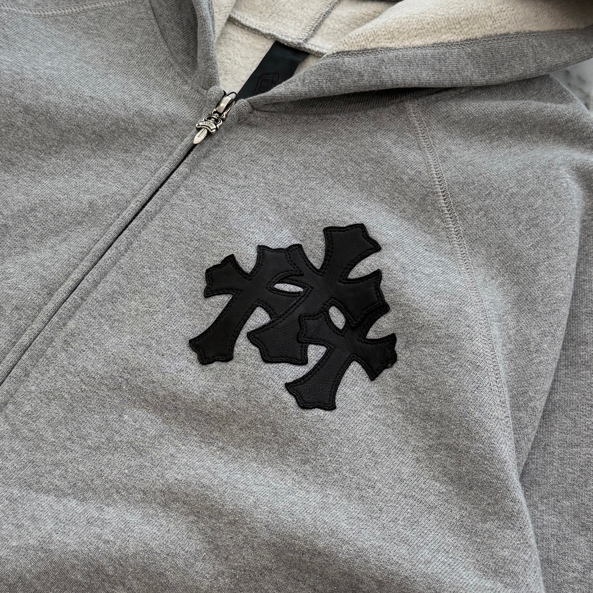 CHROME HEARTS Y NOT Triple Cross Leather Patch Zip Up Hoodie Size L クロムハーツ ワイノット トリプスクロス レザーパッチ ジップアップフーディ サイズL