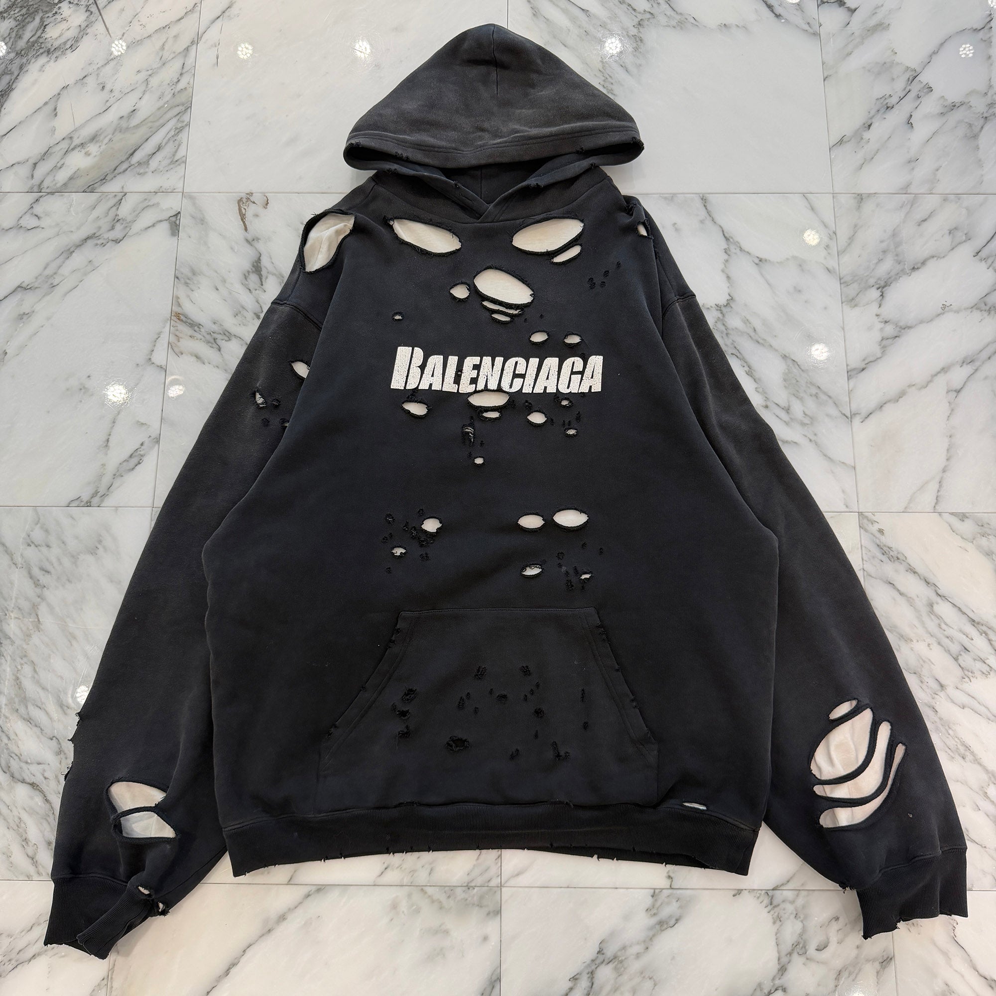 BALENCIAGA 2021SS Caps Destroyed Pullover Hoodie 659403 TKVB6 Size XXS バレンシアガ キャップス デストロイド プルオーバーフーディー サイズXXS