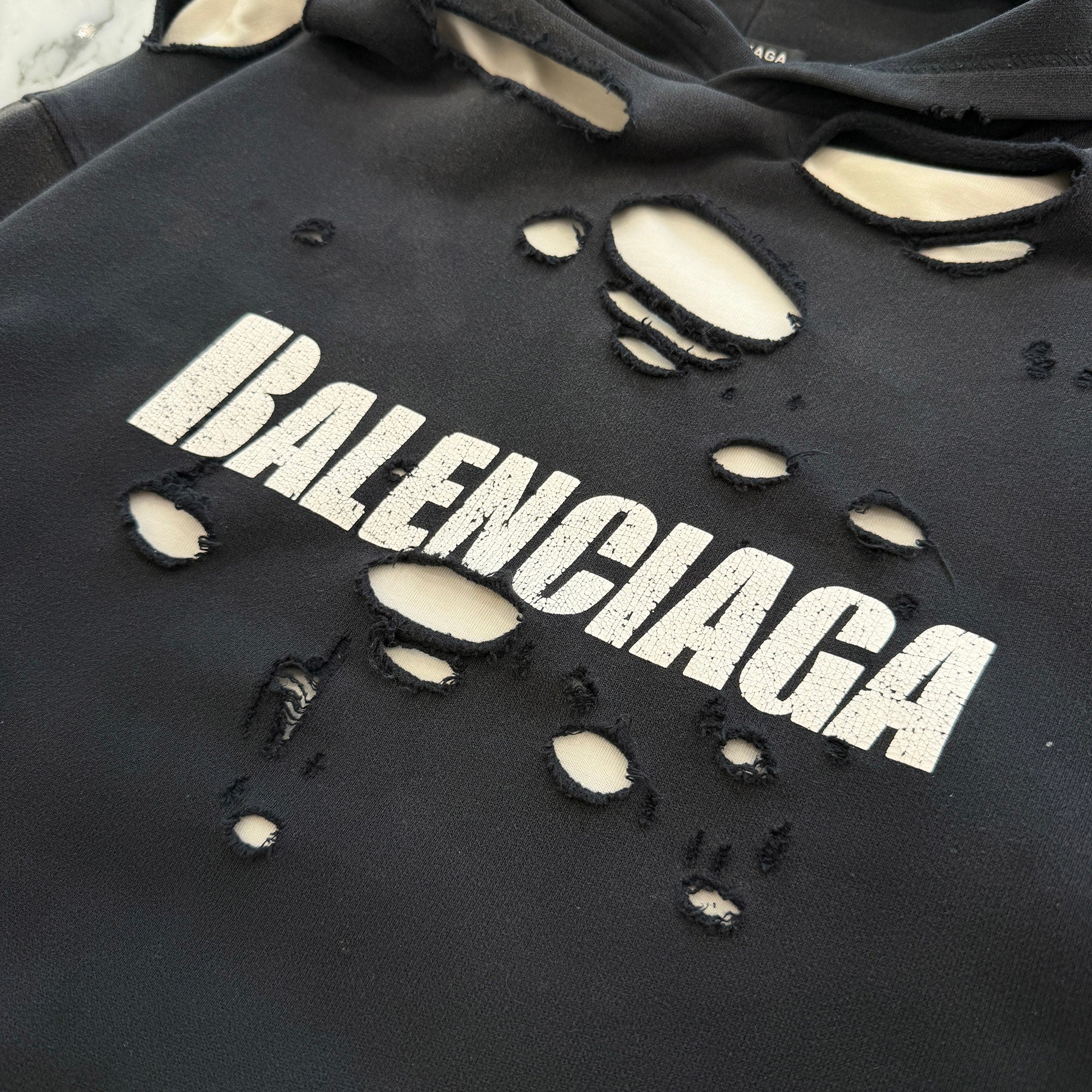 BALENCIAGA 2021SS Caps Destroyed Pullover Hoodie 659403 TKVB6 Size XXS バレンシアガ キャップス デストロイド プルオーバーフーディー サイズXXS