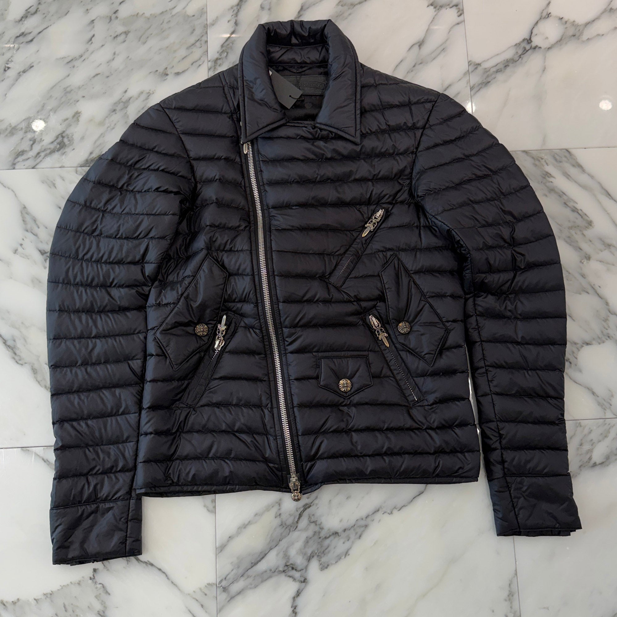 CHROME HEARTS Dagger Zip Quilting Riders Down Jacket Size S クロムハーツ ダガージップ キルティング ライダース ダウンジャケット サイズS