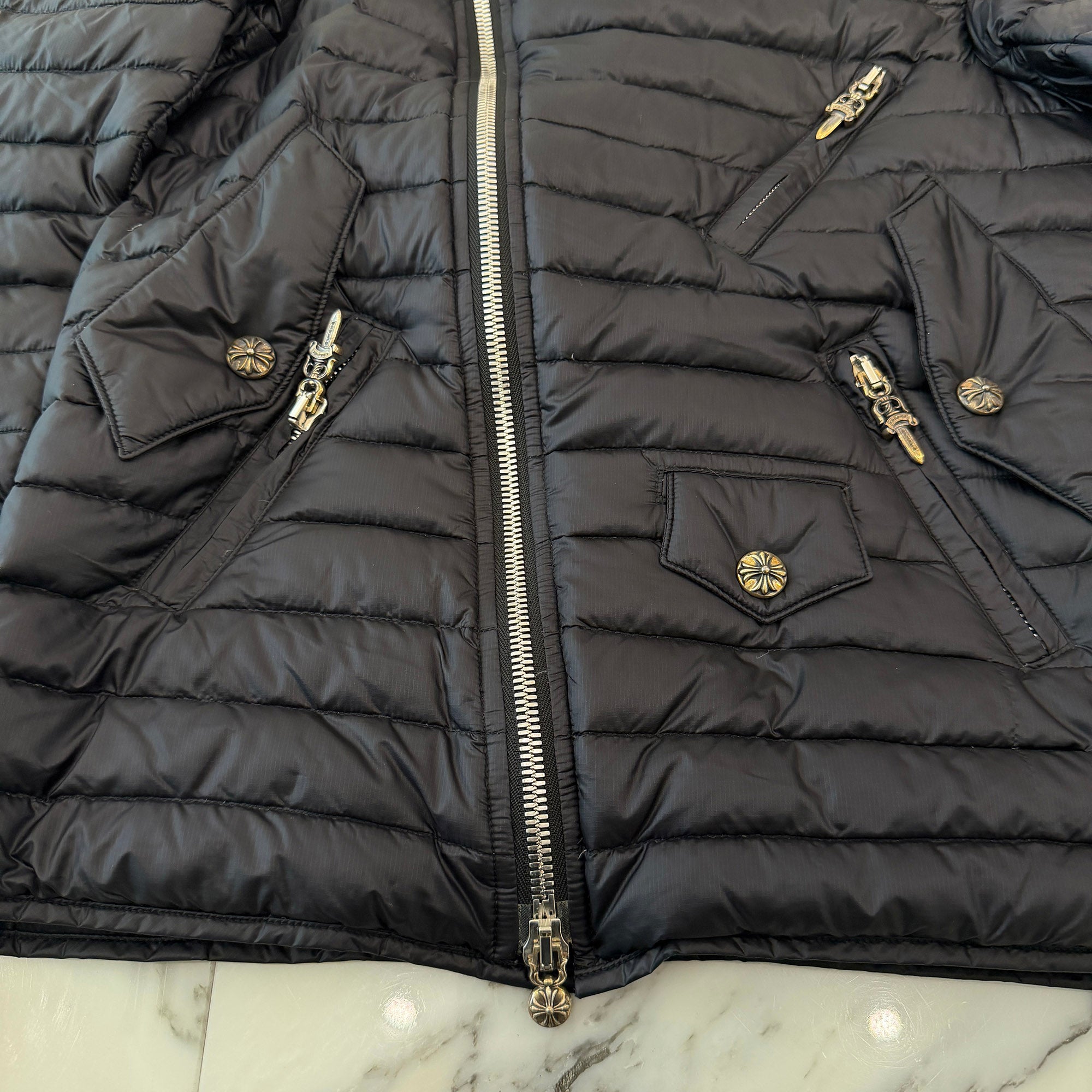 CHROME HEARTS Dagger Zip Quilting Riders Down Jacket Size S クロムハーツ ダガージップ キルティング ライダース ダウンジャケット サイズS