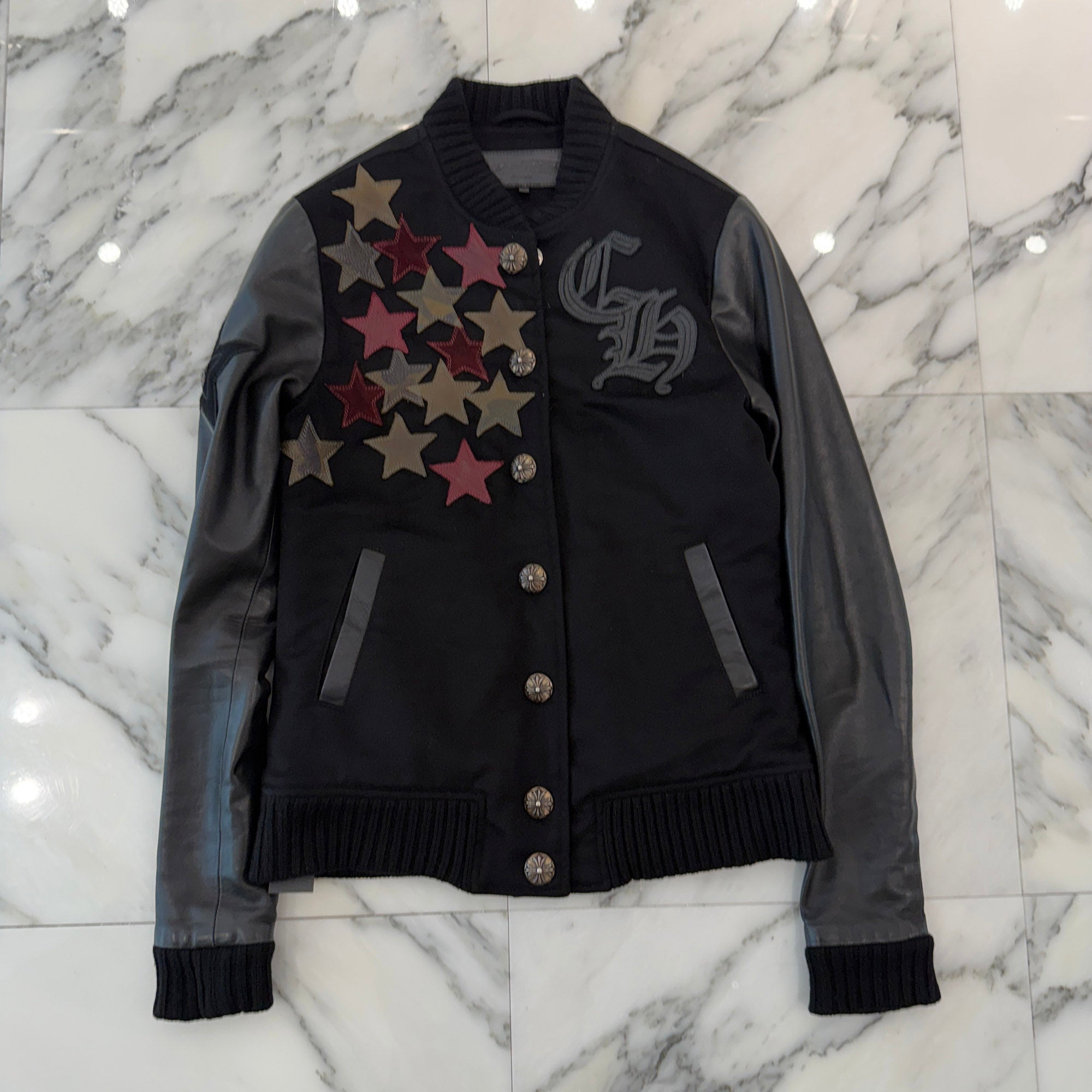 CHROME HEARTS LETTERMAN Multi Star Leather Patch Blouson Jacket Size M クロムハーツ レターマン マルチスターレザーパッチ ブルゾンジャケット サイズM