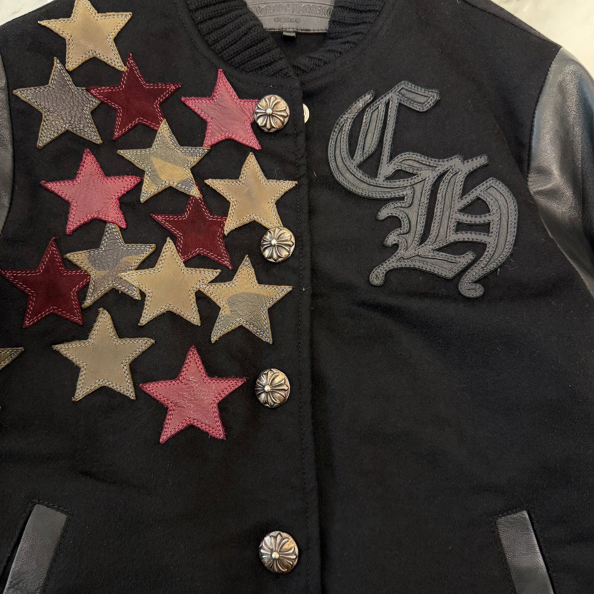 CHROME HEARTS LETTERMAN Multi Star Leather Patch Blouson Jacket Size M クロムハーツ レターマン マルチスターレザーパッチ ブルゾンジャケット サイズM