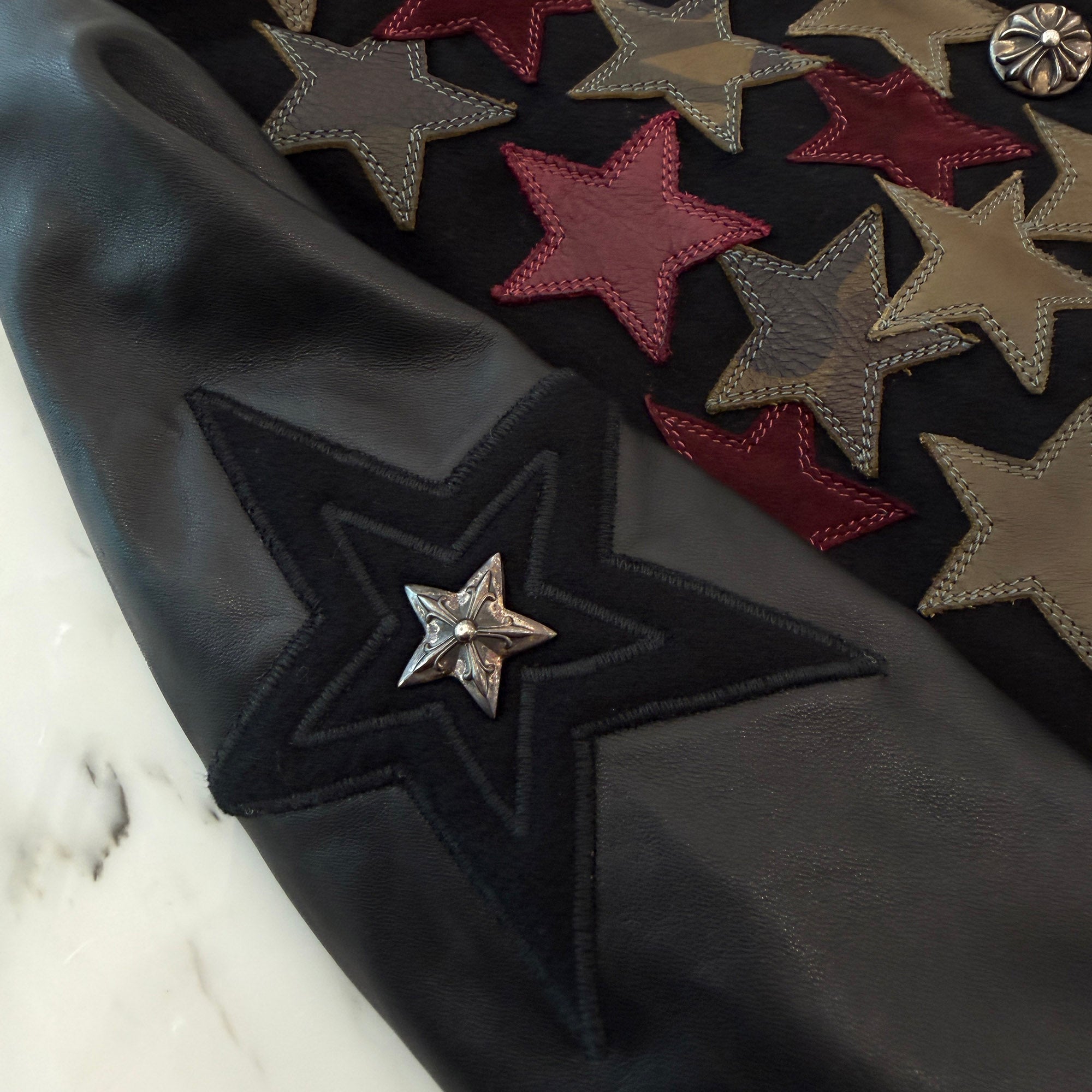 CHROME HEARTS LETTERMAN Multi Star Leather Patch Blouson Jacket Size M クロムハーツ レターマン マルチスターレザーパッチ ブルゾンジャケット サイズM