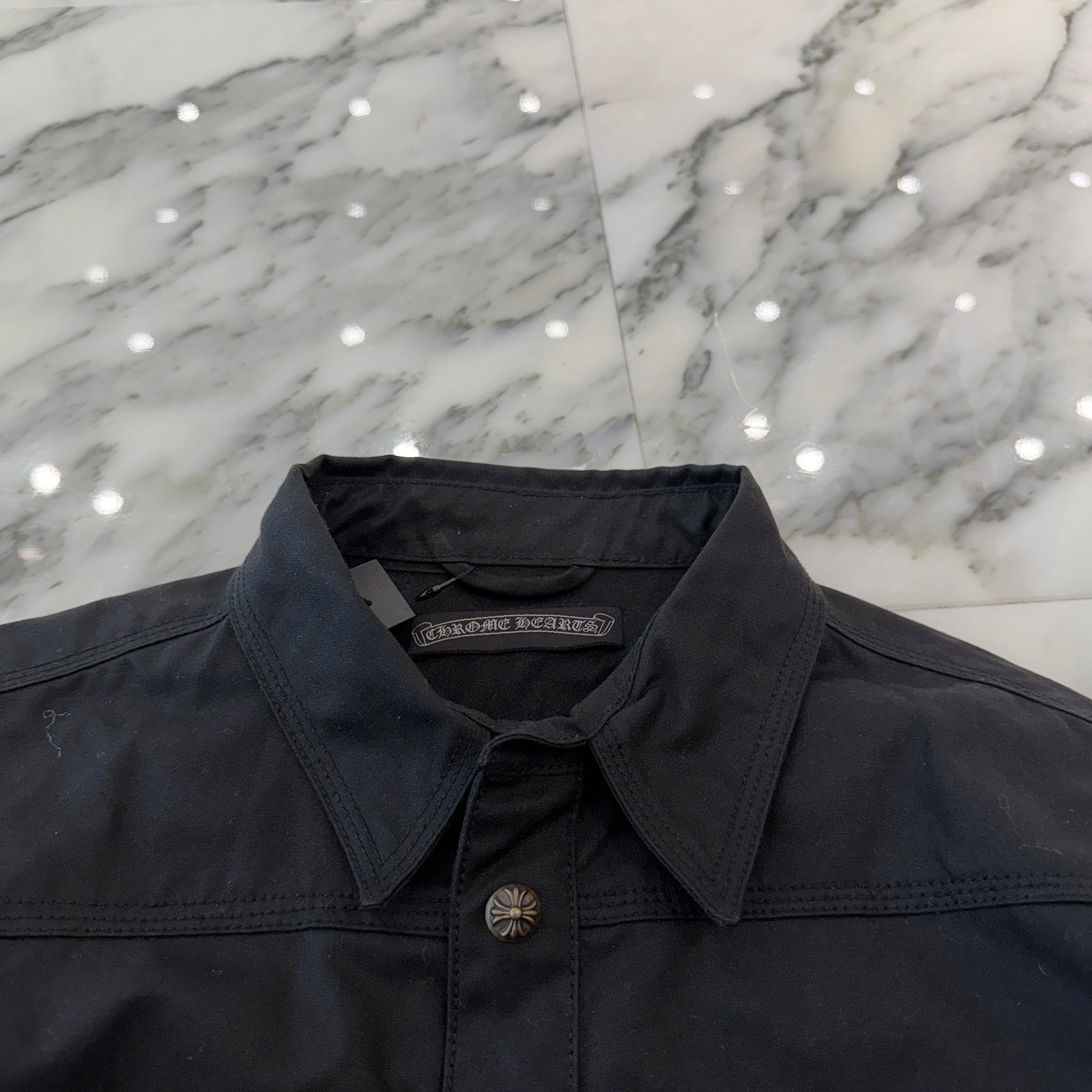 CHROME HEARTS Cross Ball Button Oiled Military Shirt Size SM クロムハーツ クロスボールボタン オイルド ミリタリーシャツ サイズSM