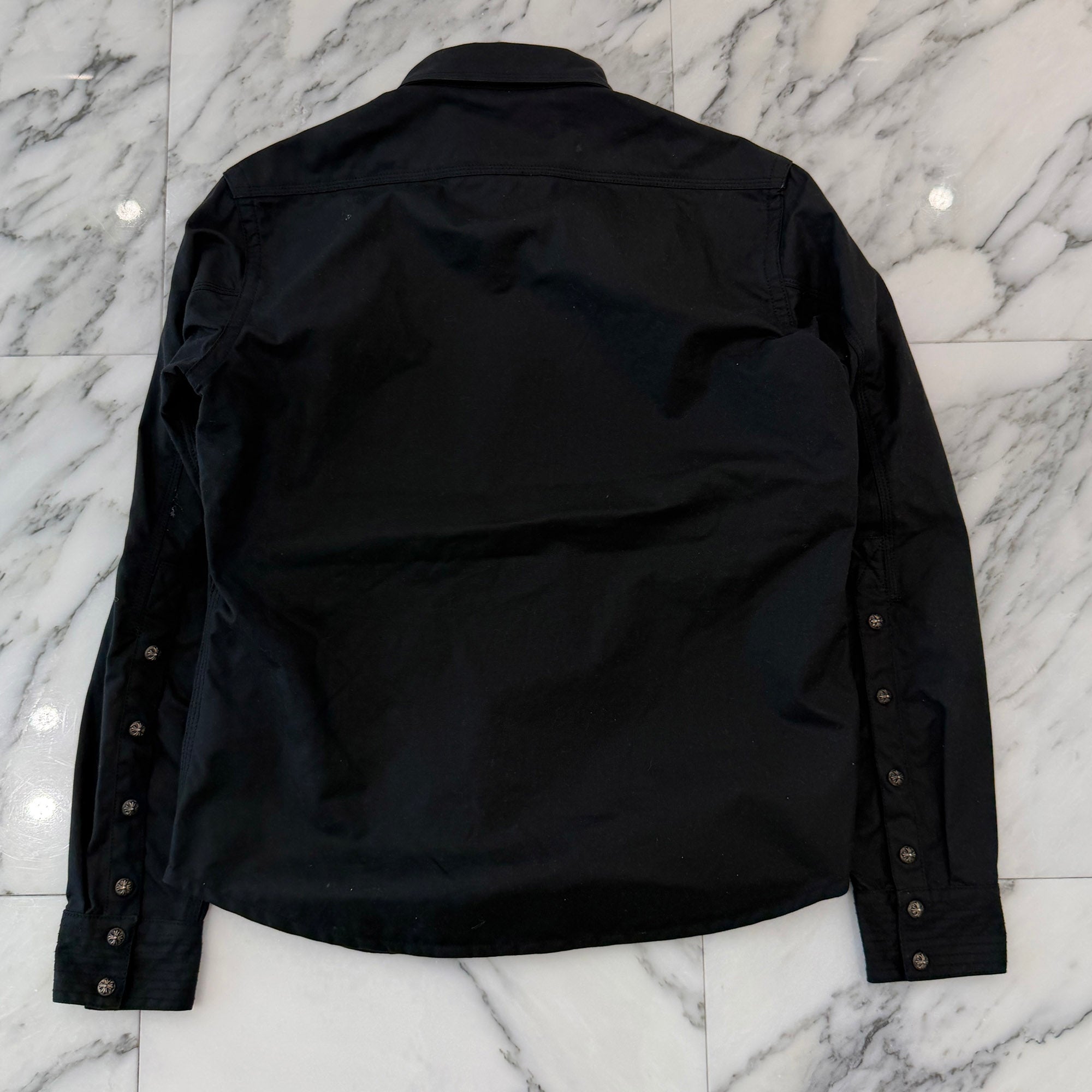 CHROME HEARTS Cross Ball Button Oiled Military Shirt Size SM クロムハーツ クロスボールボタン オイルド ミリタリーシャツ サイズSM