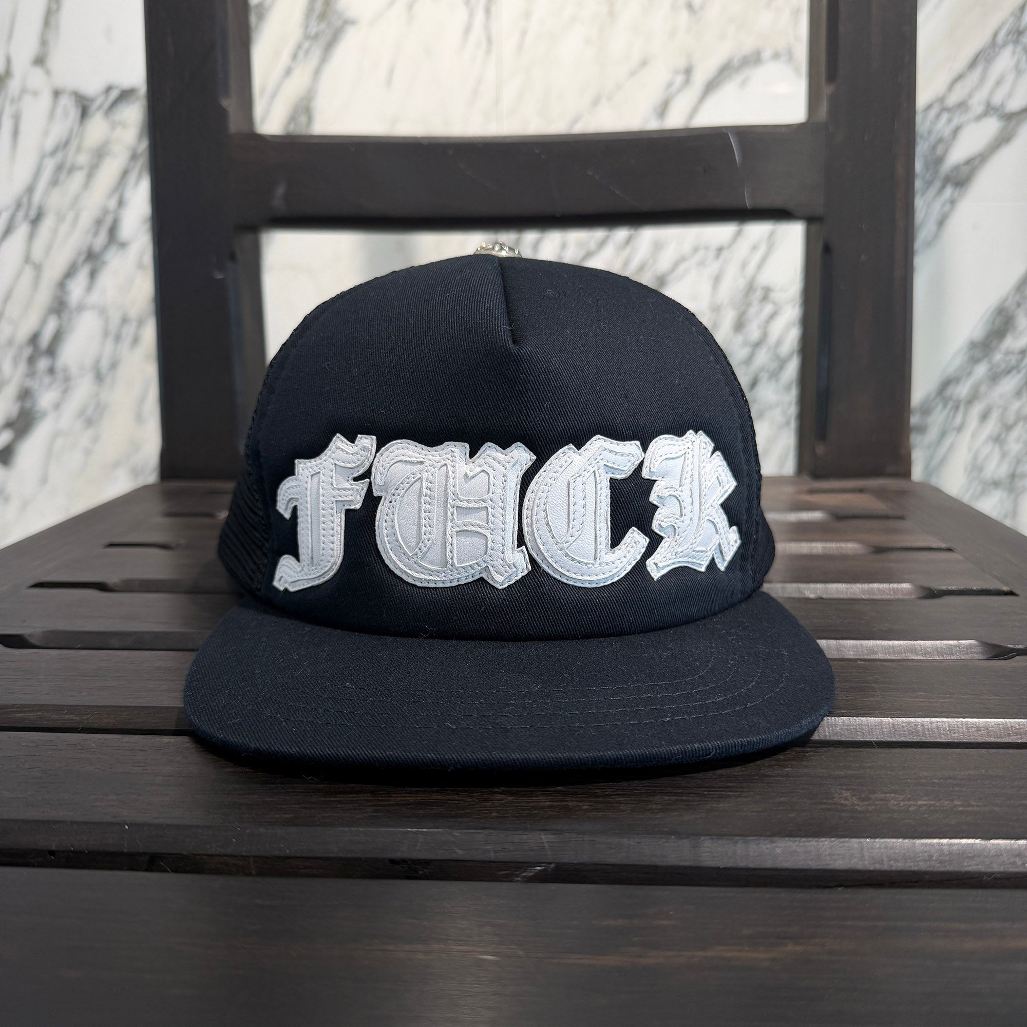 CHROME HEARTS FUCK Leather Patch Trucker Cap Size ONE SIZE (51-61) クロムハーツ ファック レザーパッチ トラッカーキャップ サイズONE SIZE (51-61)
