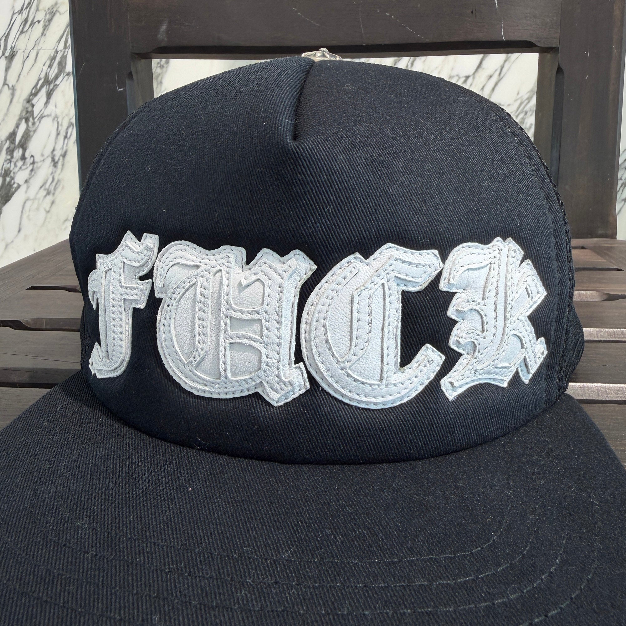 CHROME HEARTS FUCK Leather Patch Trucker Cap Size ONE SIZE (51-61) クロムハーツ ファック レザーパッチ トラッカーキャップ サイズONE SIZE (51-61)