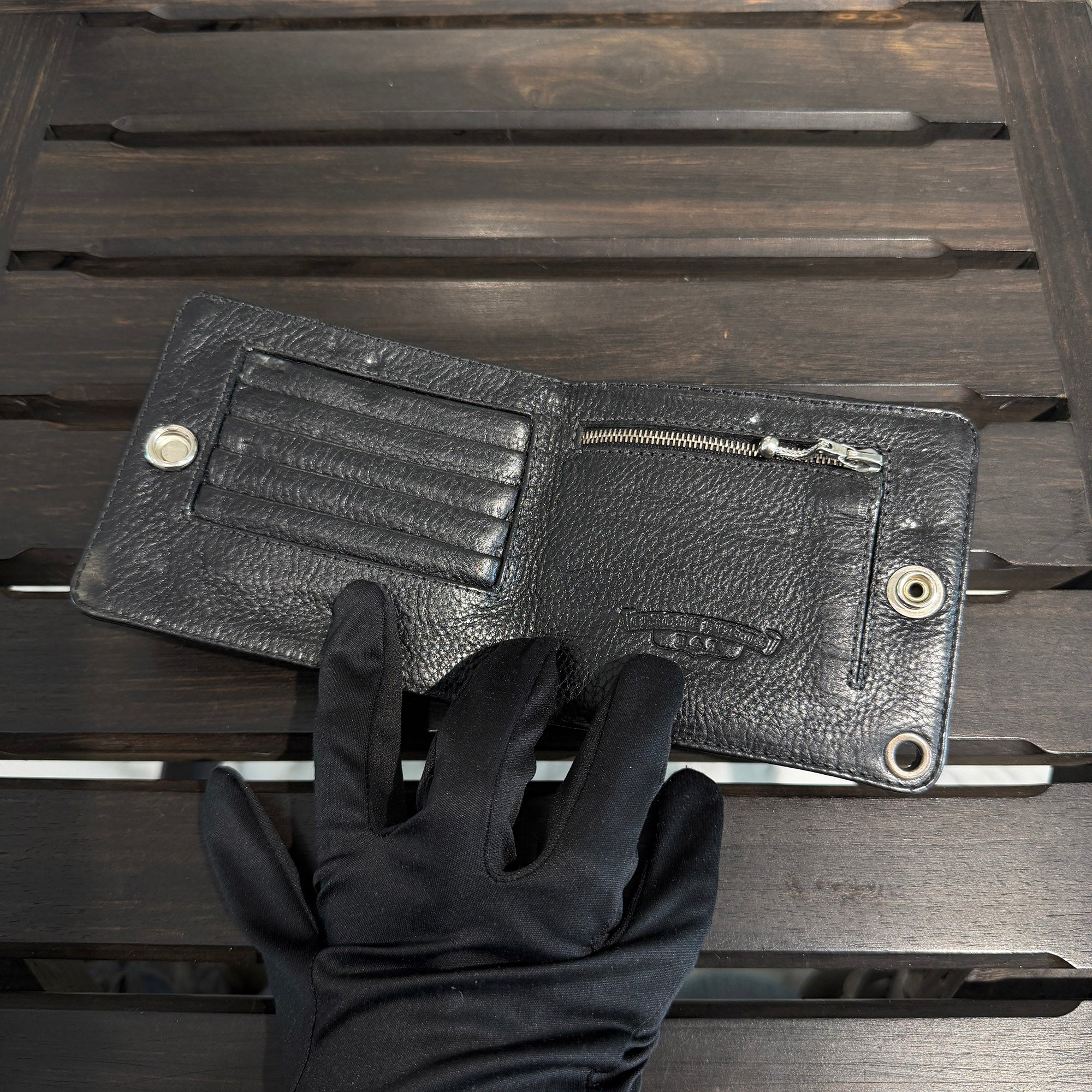 CHROME HEARTS 1SNAP Cross Ball Button Leather Wallet クロムハーツ 1スナップ クロスボールボタン レザーウォレット