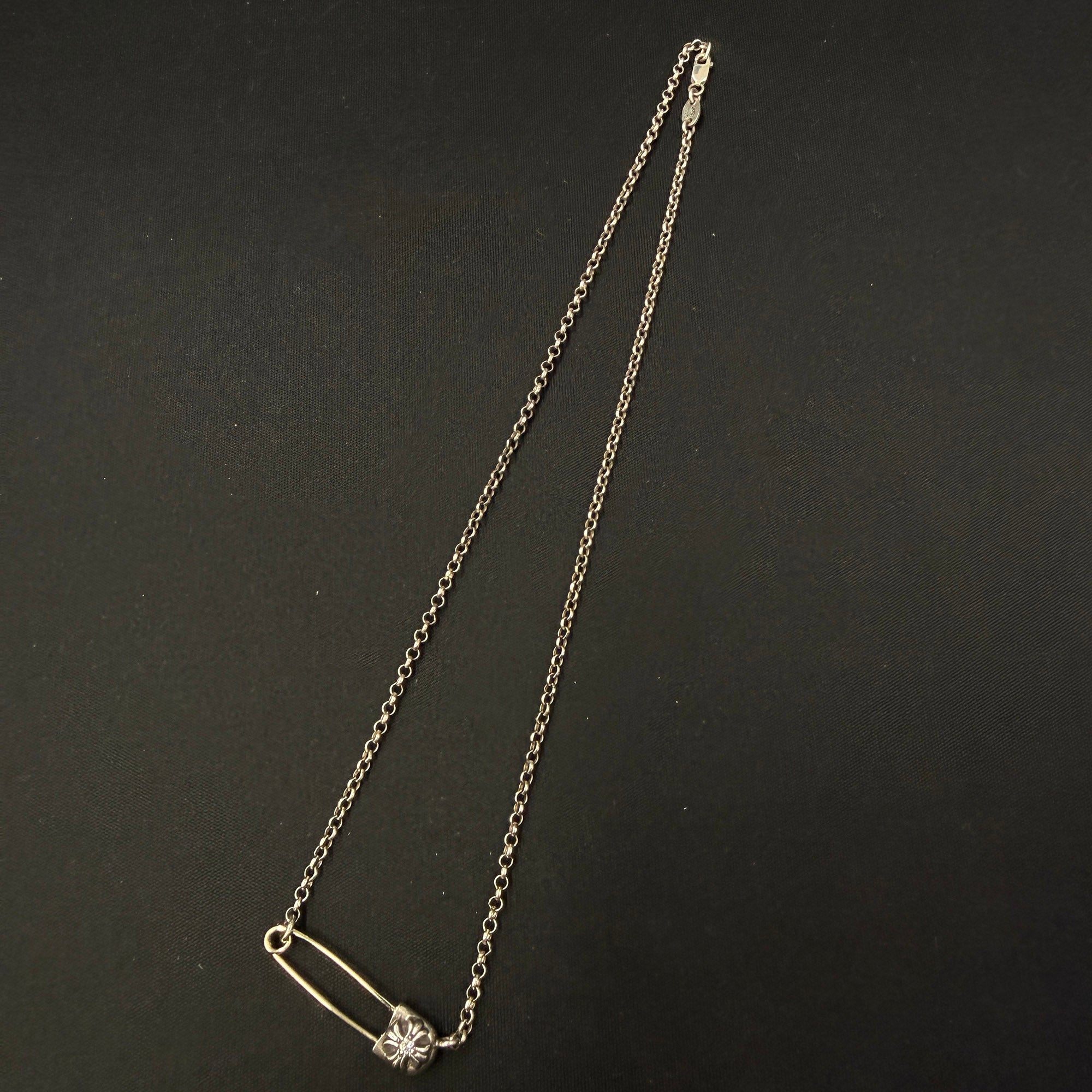 CHROME HEARTS Safety Pin Pendant Top 1 Diamond Roll Chain Necklace Size 16 Inch クロムハーツ セーフティピン 1ダイヤモンド ペンダントトップ ロールチェーン ネックレス サイズ16インチ