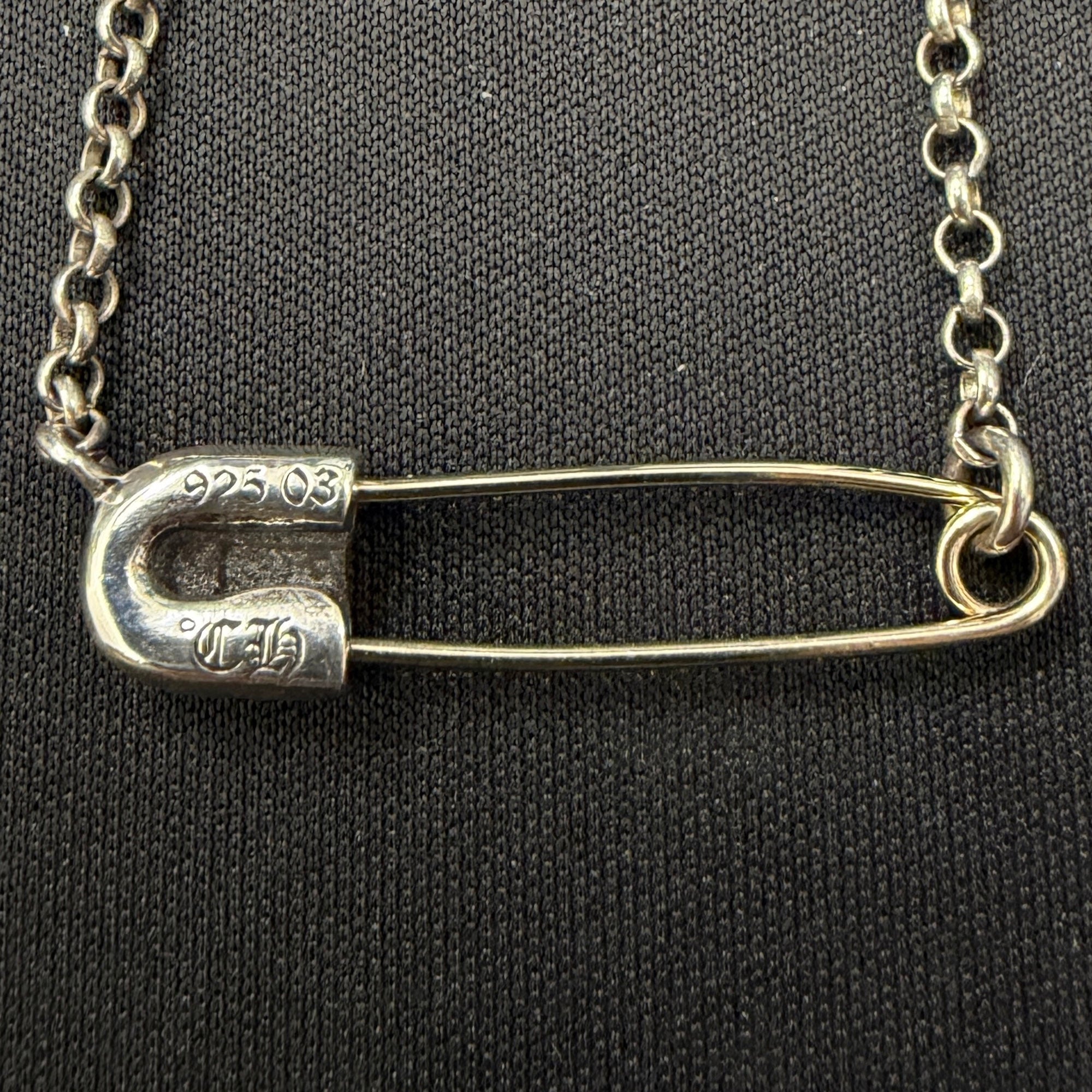 CHROME HEARTS Safety Pin Pendant Top 1 Diamond Roll Chain Necklace Size 16 Inch クロムハーツ セーフティピン 1ダイヤモンド ペンダントトップ ロールチェーン ネックレス サイズ16インチ