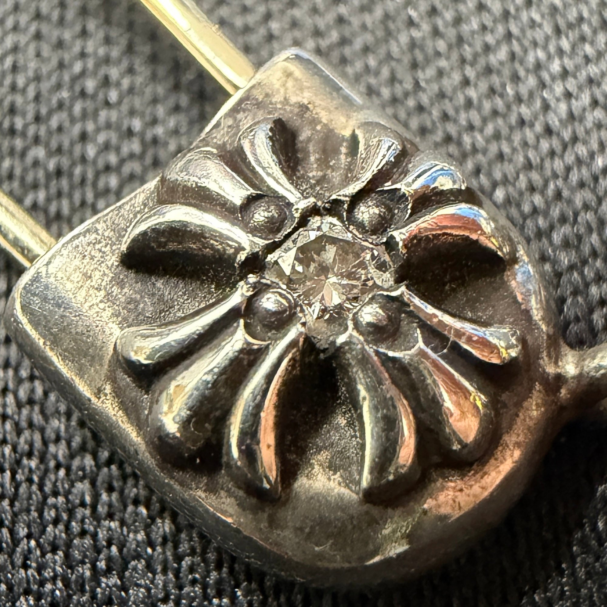 CHROME HEARTS Safety Pin Pendant Top 1 Diamond Roll Chain Necklace Size 16 Inch クロムハーツ セーフティピン 1ダイヤモンド ペンダントトップ ロールチェーン ネックレス サイズ16インチ