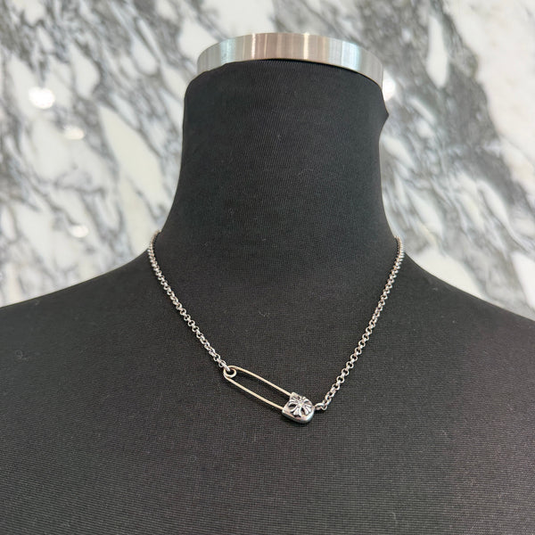 CHROME HEARTS Safety Pin Pendant Top 1 Diamond Roll Chain Necklace Size 16 Inch クロムハーツ セーフティピン 1ダイヤモンド ペンダントトップ ロールチェーン ネックレス サイズ16インチ