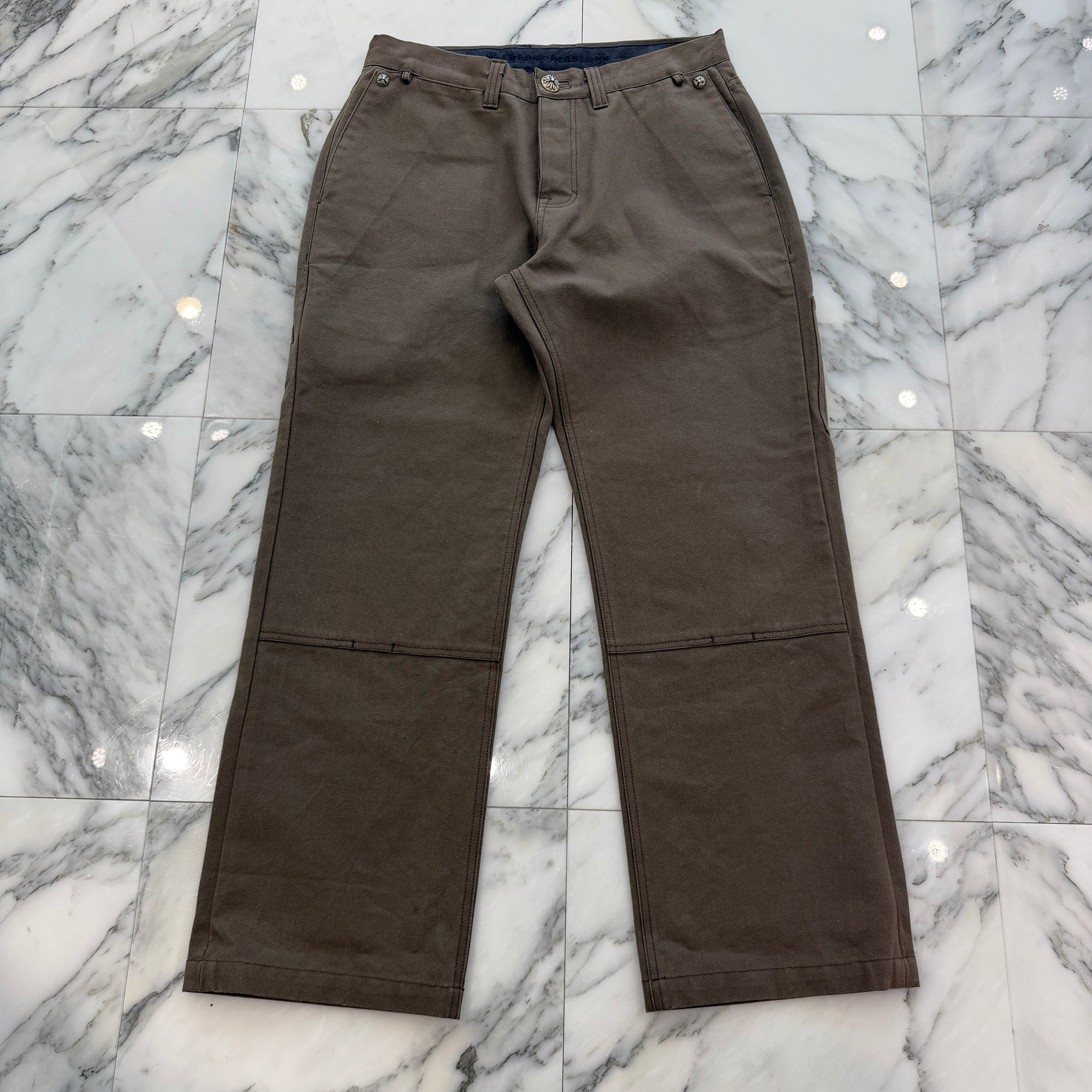 CHROME HEARTS Cemetery Cross Leather Patch Cotton Cargo Pants Size 33 クロムハーツ セメタリー クロス レザー パッチ コットン カーゴ パンツ ブラウン サイズ33