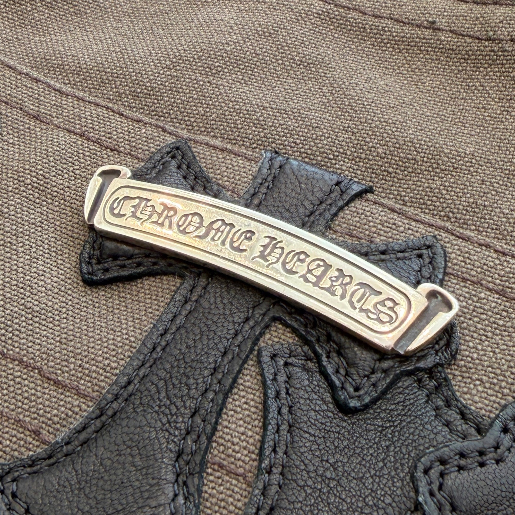 CHROME HEARTS Cemetery Cross Leather Patch Cotton Cargo Pants Size 33 クロムハーツ セメタリー クロス レザー パッチ コットン カーゴ パンツ ブラウン サイズ33