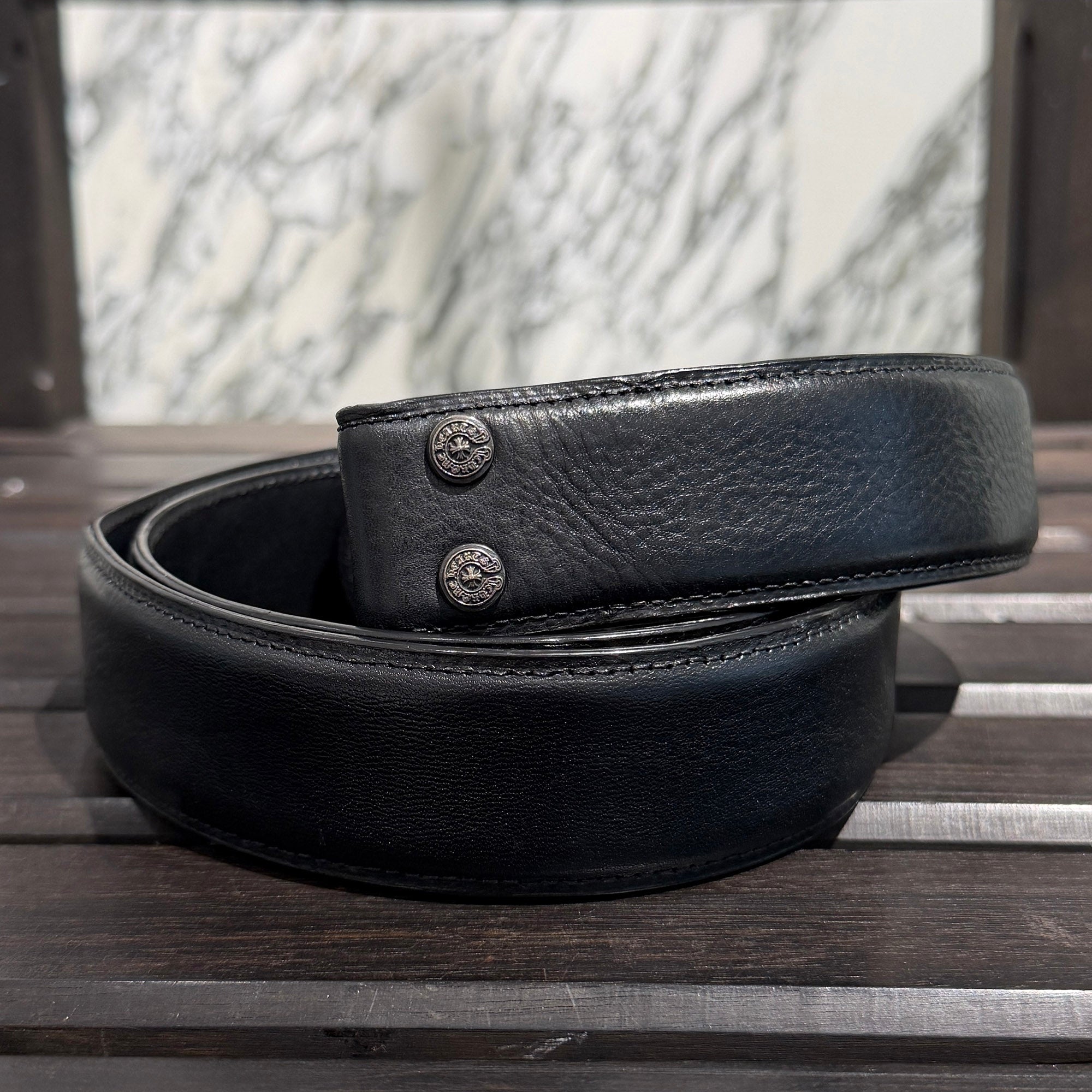 CHROME HEARTS 1.5 STRAP Horseshoe Rivet Leather Belt Size 40 クロムハーツ 1.5ストラップ ホースシューリベット レザーベルト サイズ40