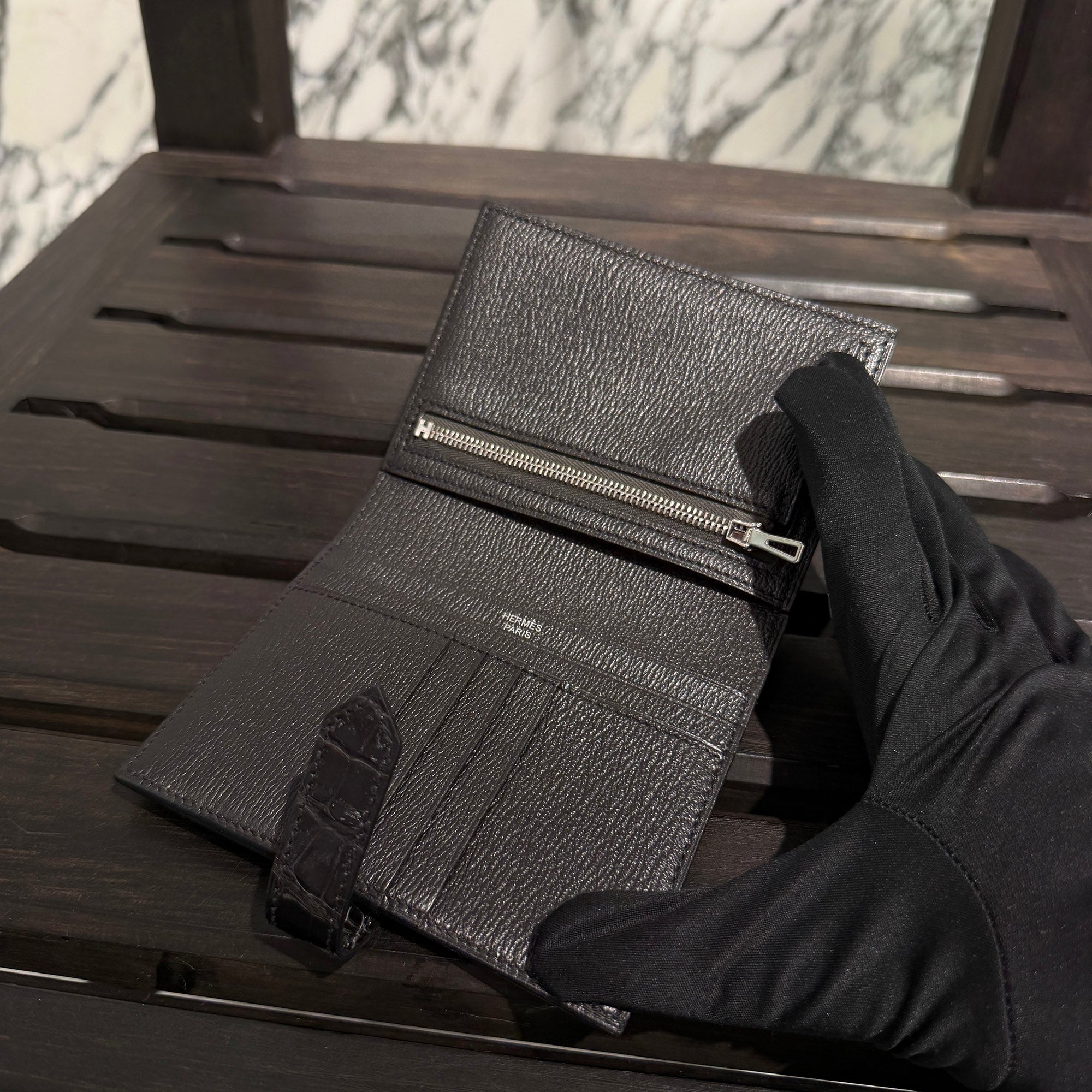 HERMES Aligator Bearn Compact Wallet "NOIR" K刻印 エルメス アリゲーター ベアン コンパクト ウォレット "ノワール" K刻印