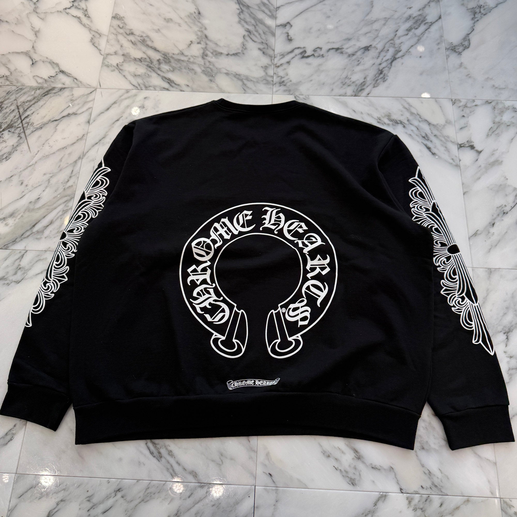 CHROME HEARTS Floral Cross Horseshoe Crewneck Sweat Shirts Size L クロムハーツ フローラルクロス ホースシュー クルーネック スウェットシャツ サイズL
