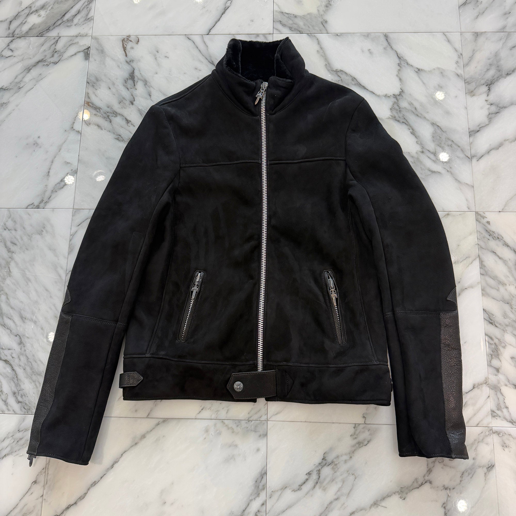 CHROME HEARTS Dagger Zip Mouton Leather Jacket Size S クロムハーツ ダガージップ ムートン レザージャケット サイズS