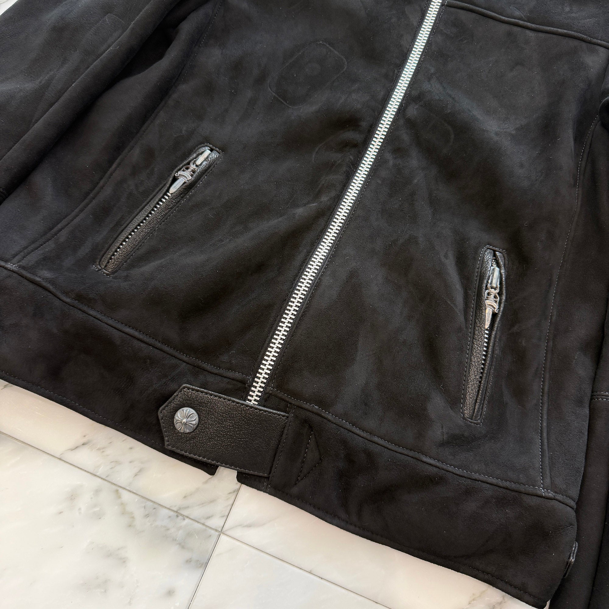 CHROME HEARTS Dagger Zip Mouton Leather Jacket Size S クロムハーツ ダガージップ ムートン レザージャケット サイズS