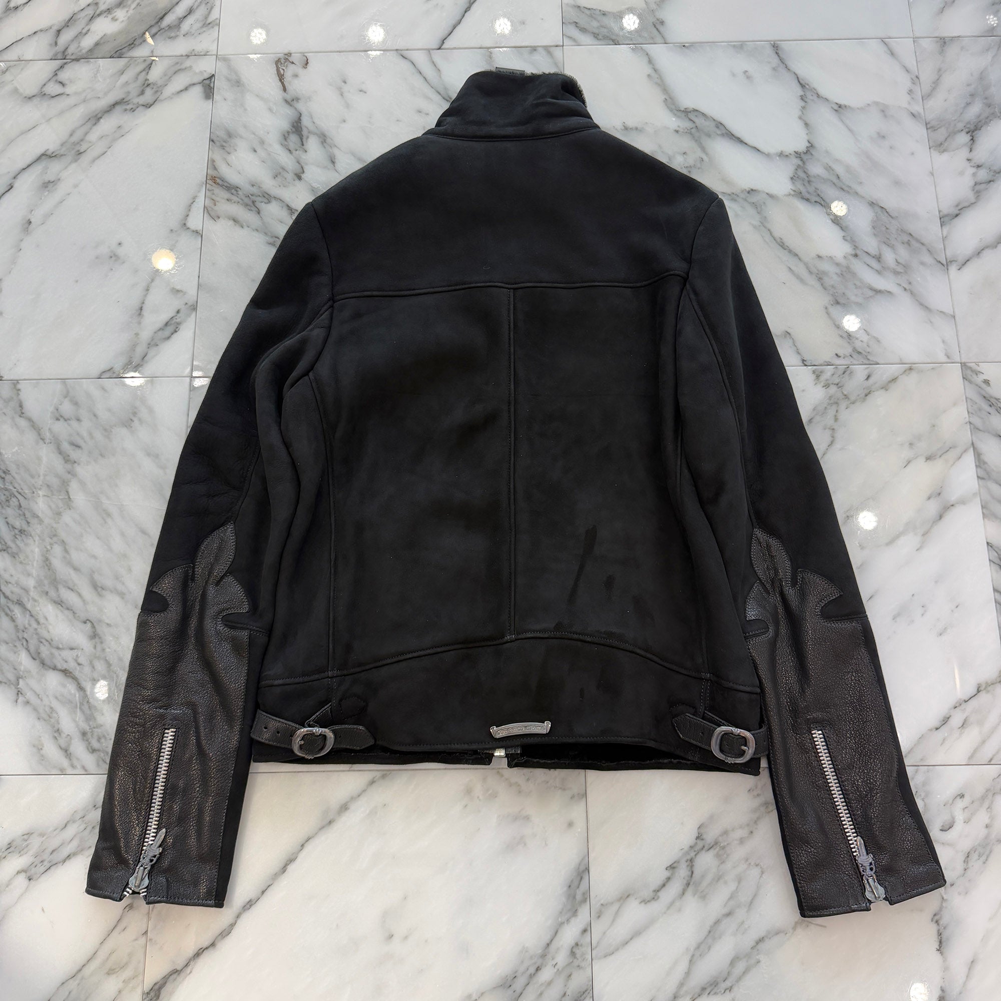 CHROME HEARTS Dagger Zip Mouton Leather Jacket Size S クロムハーツ ダガージップ ムートン レザージャケット サイズS