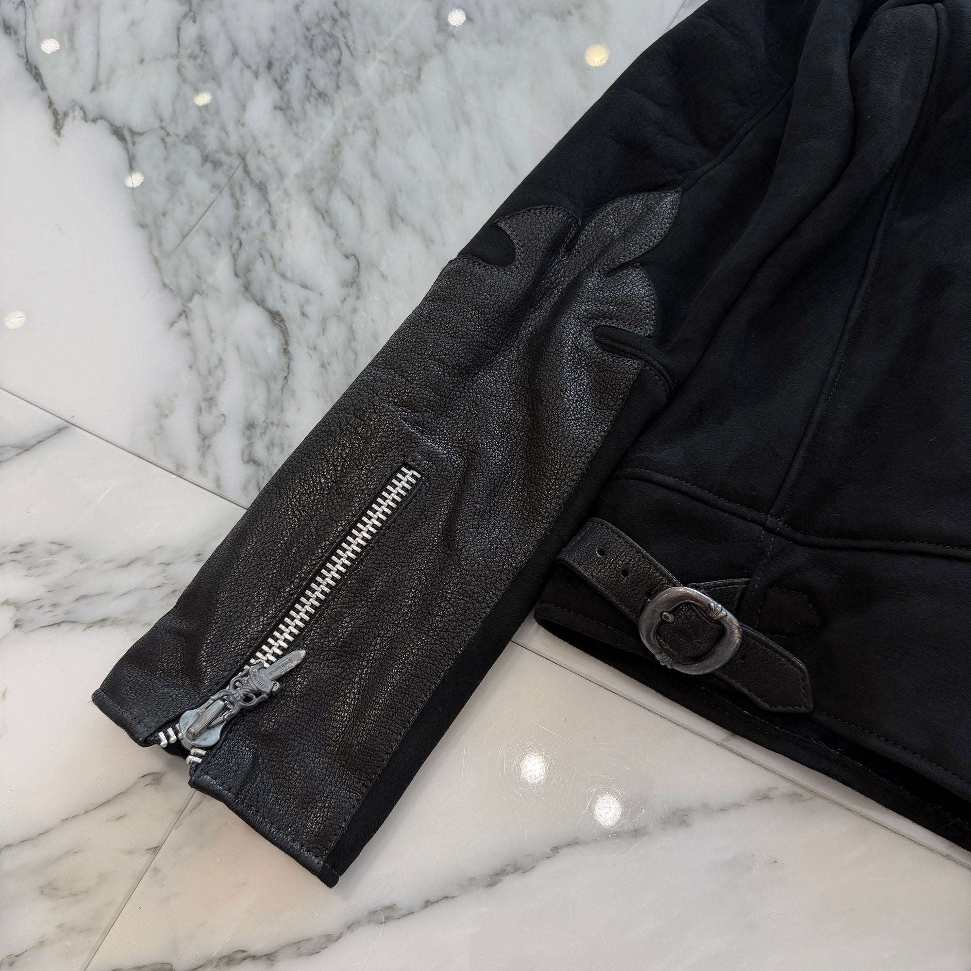 CHROME HEARTS Dagger Zip Mouton Leather Jacket Size S クロムハーツ ダガージップ ムートン レザージャケット サイズS