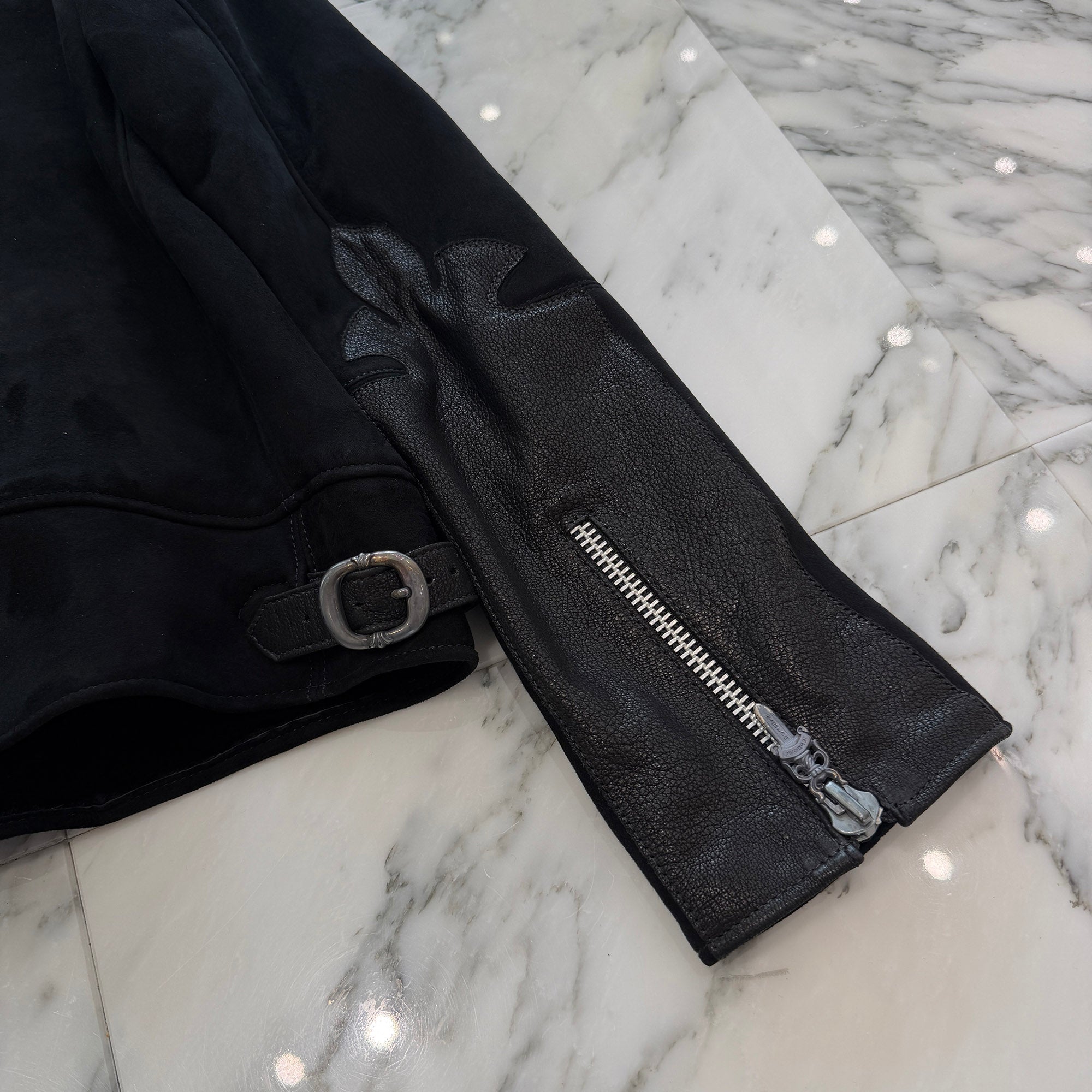 CHROME HEARTS Dagger Zip Mouton Leather Jacket Size S クロムハーツ ダガージップ ムートン レザージャケット サイズS