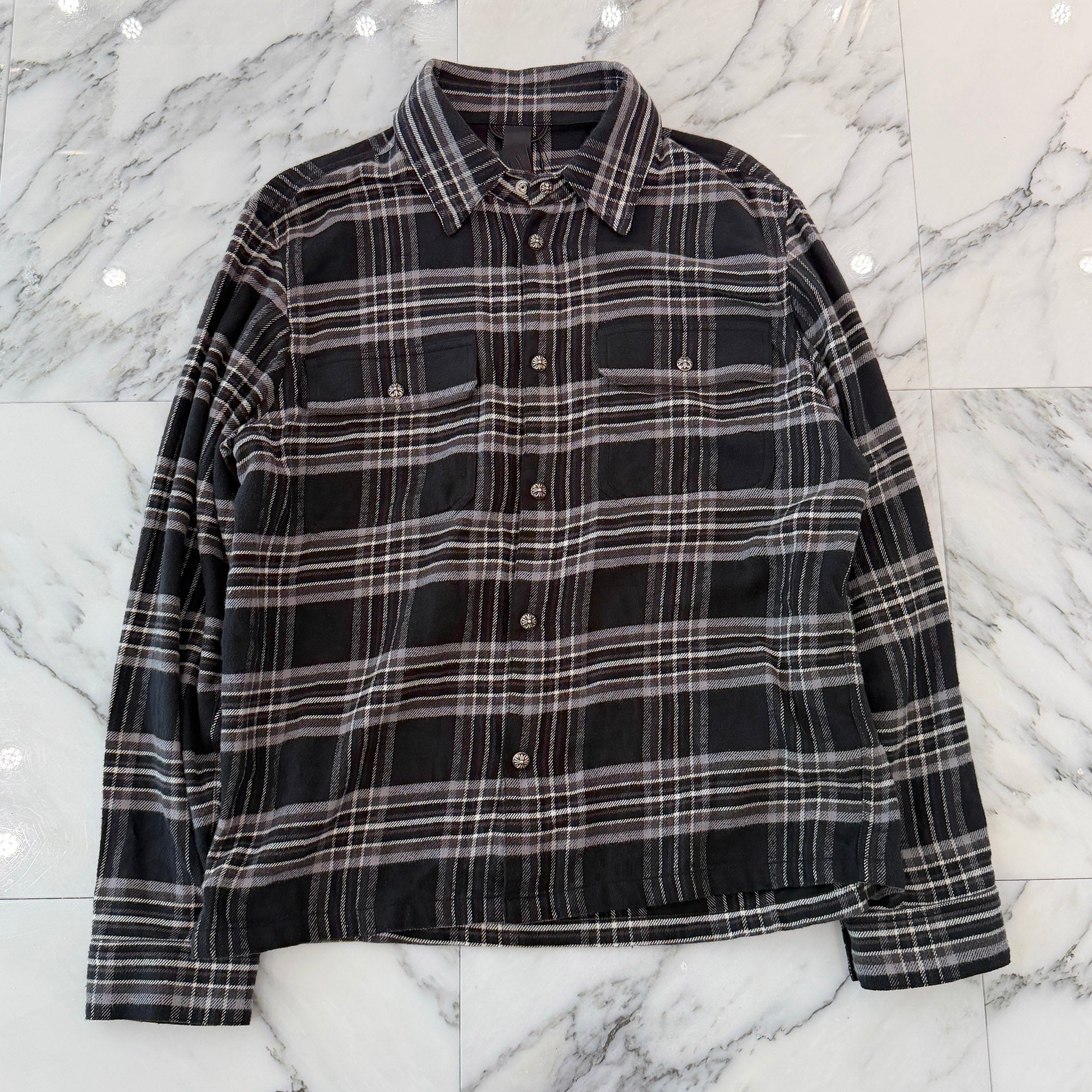 CHROME HEARTS Y NOT Cross Ball Button Check Shirt Size L クロムハーツ ワイノット クロスボールボタン チェックシャツ サイズL